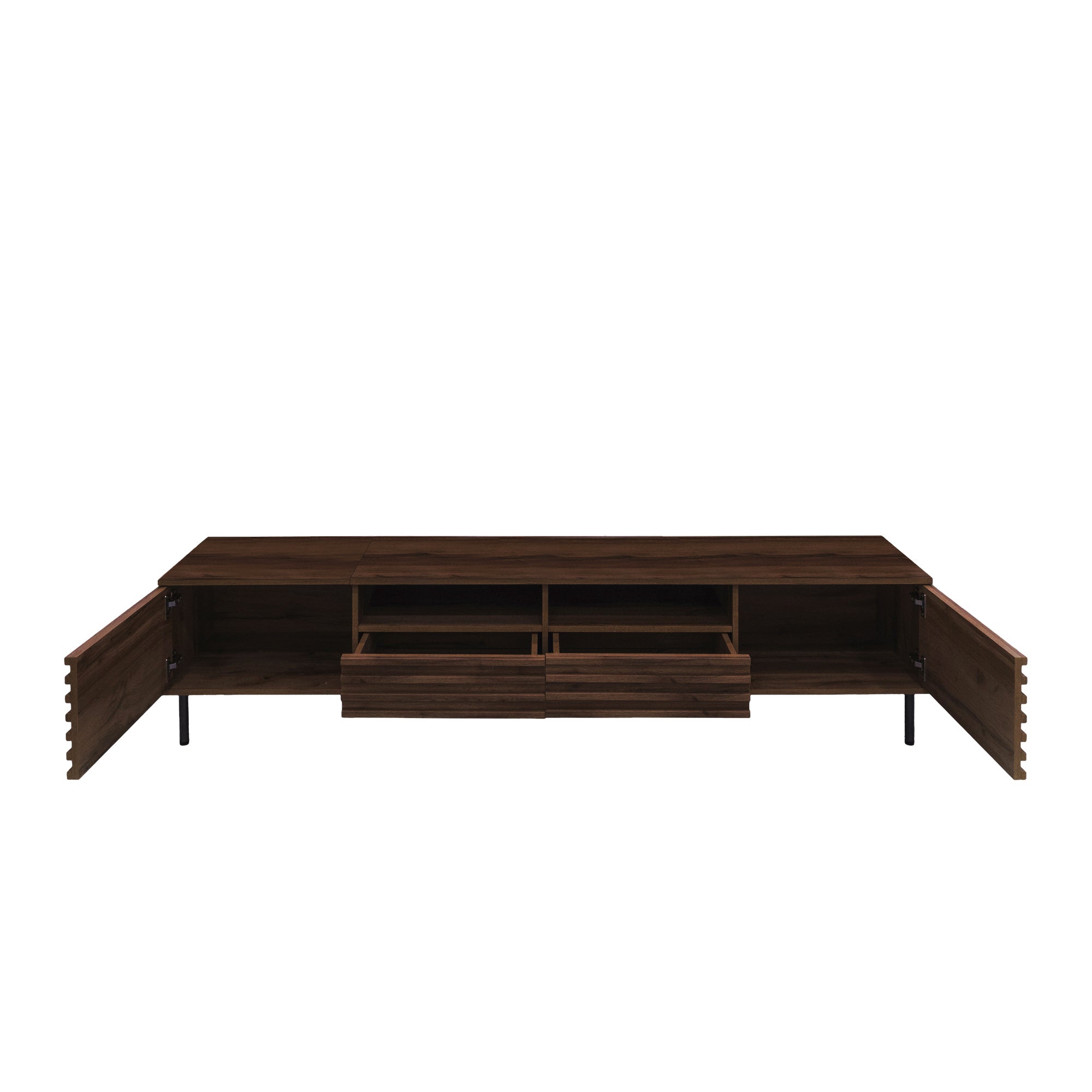 Modern 78 inch TV Stand for TVs up to 85' with Closed Storage, Soft-Closing Hinges, Iron Legs in Walnut MDF Finish