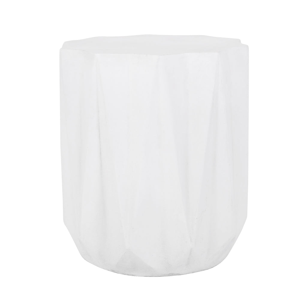 Modern Outdoor Lightweight Concrete Side Table with Geometric Design in Antique White