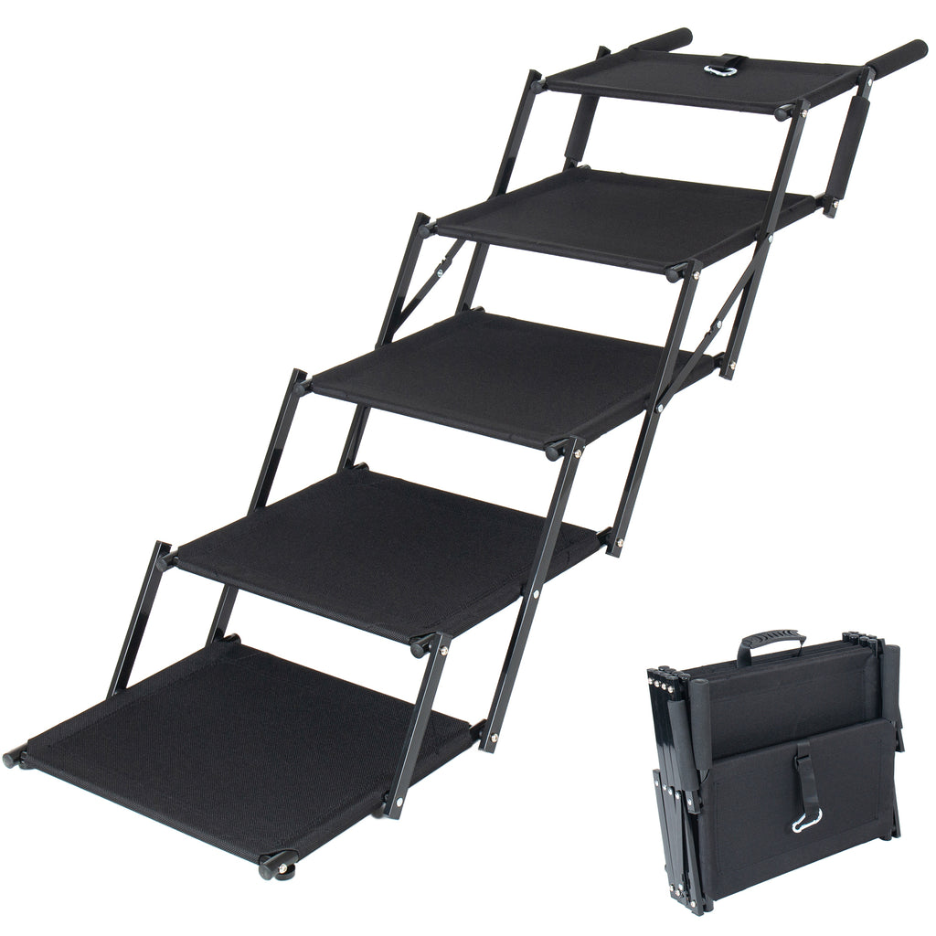 Extra Wide  Foldable Dog Stairs, Pet Ramp with Non Slip Surface and Soft Foam Handle, Dogs Stairs for Cars, High Beds, Truck, Supports up to 250 lbs, 5 Steps