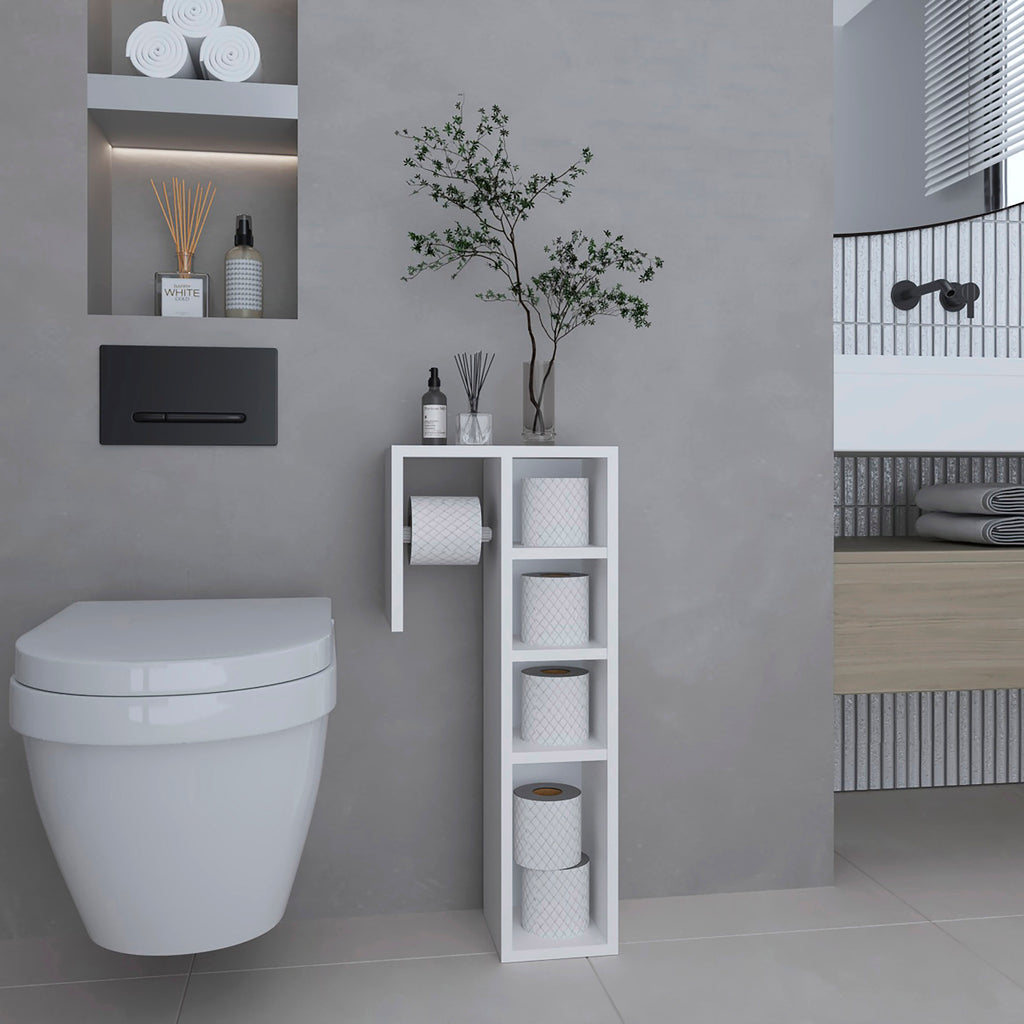 Lodi Freestanding Toilet Paper Cabinet With Slim Vertical Design And Storage Compartment, White