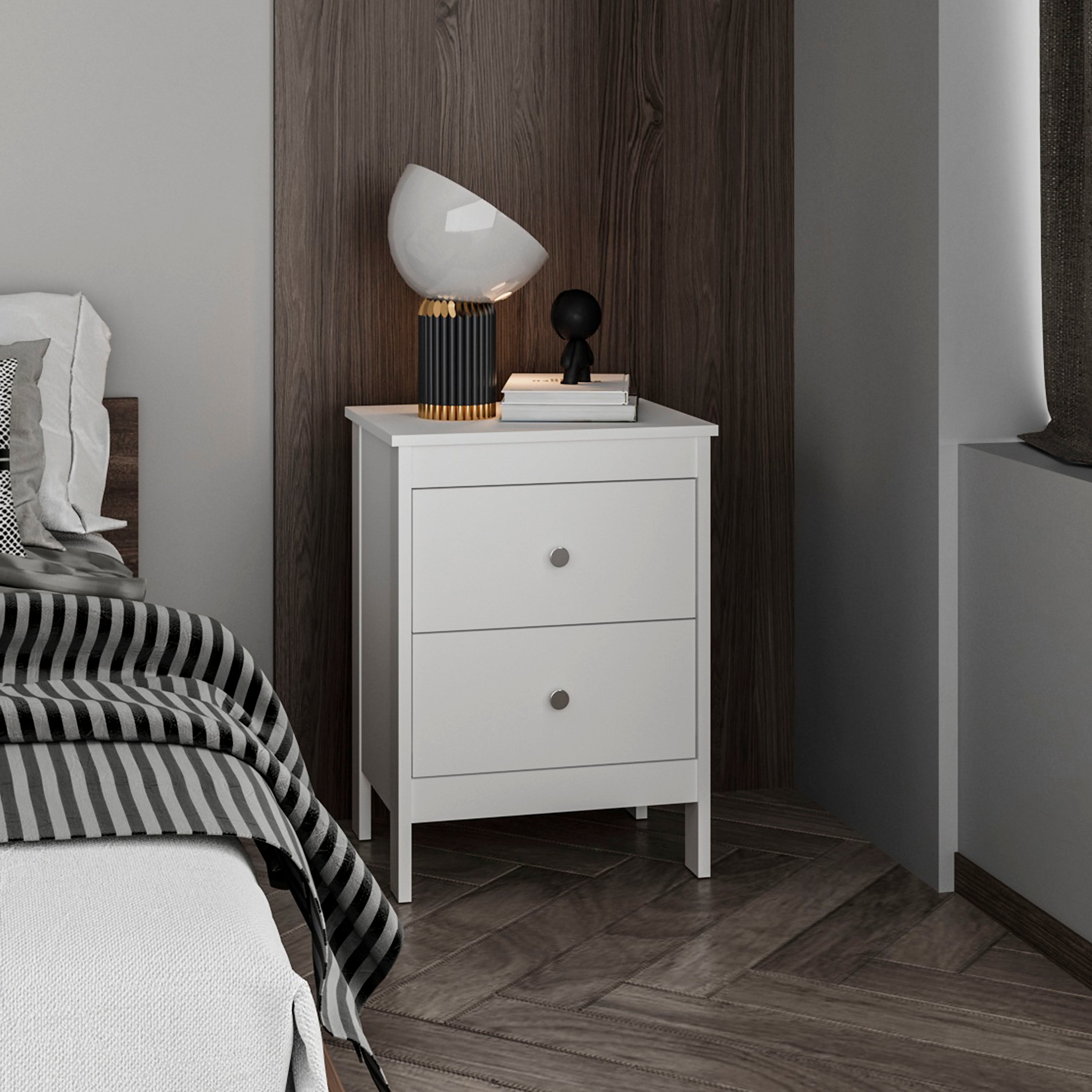 Newcastle Nightstand Two Drawer And Open Shelf, Modern Bedside Table, White