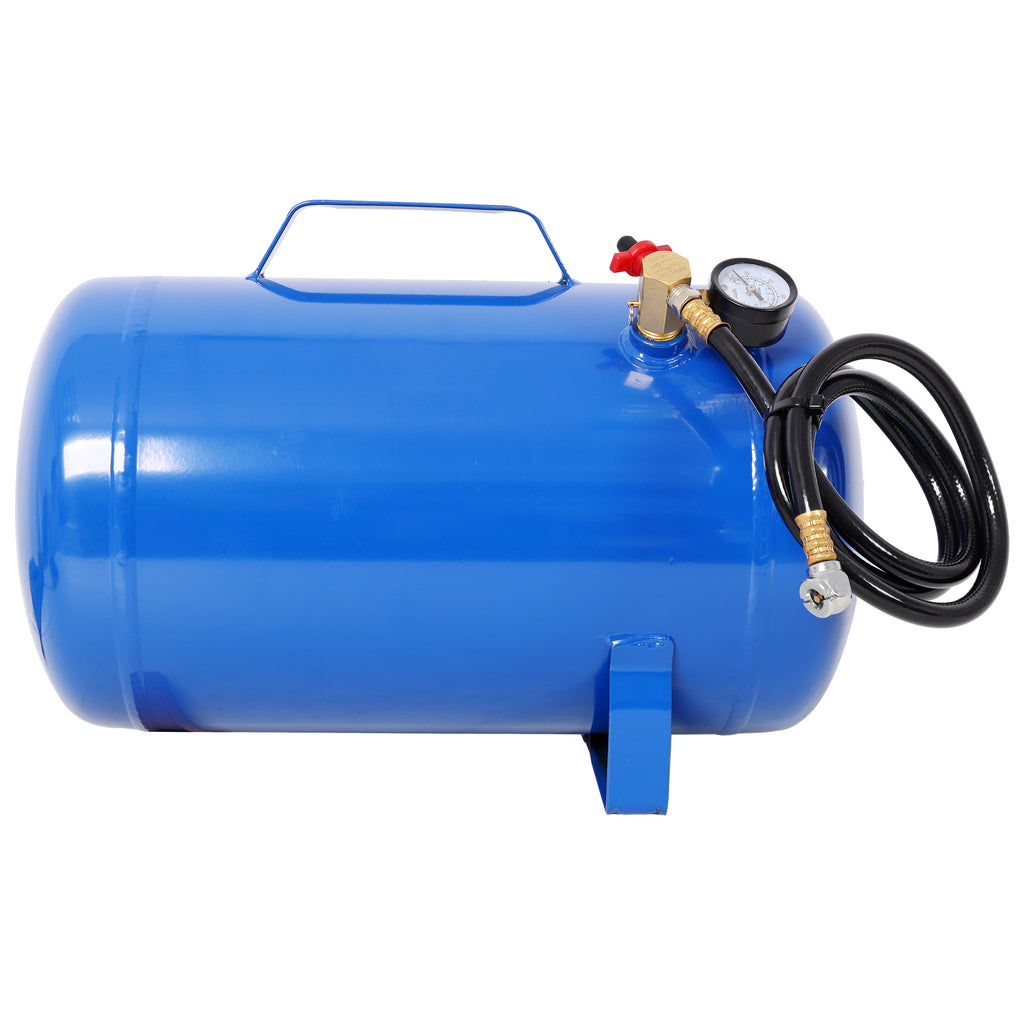 Portable 7 Gallon Air Tank, Lightweight Durable Air Compressor Tank with Pressure Gauge, Safety Valve and 47 Inch Hose for Easy Tool Connection,Blue Color