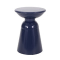 Modern Outdoor Metal End Table with Pedestal Structure in Navy Blue Iron - Large 15x15x20.75 Inches