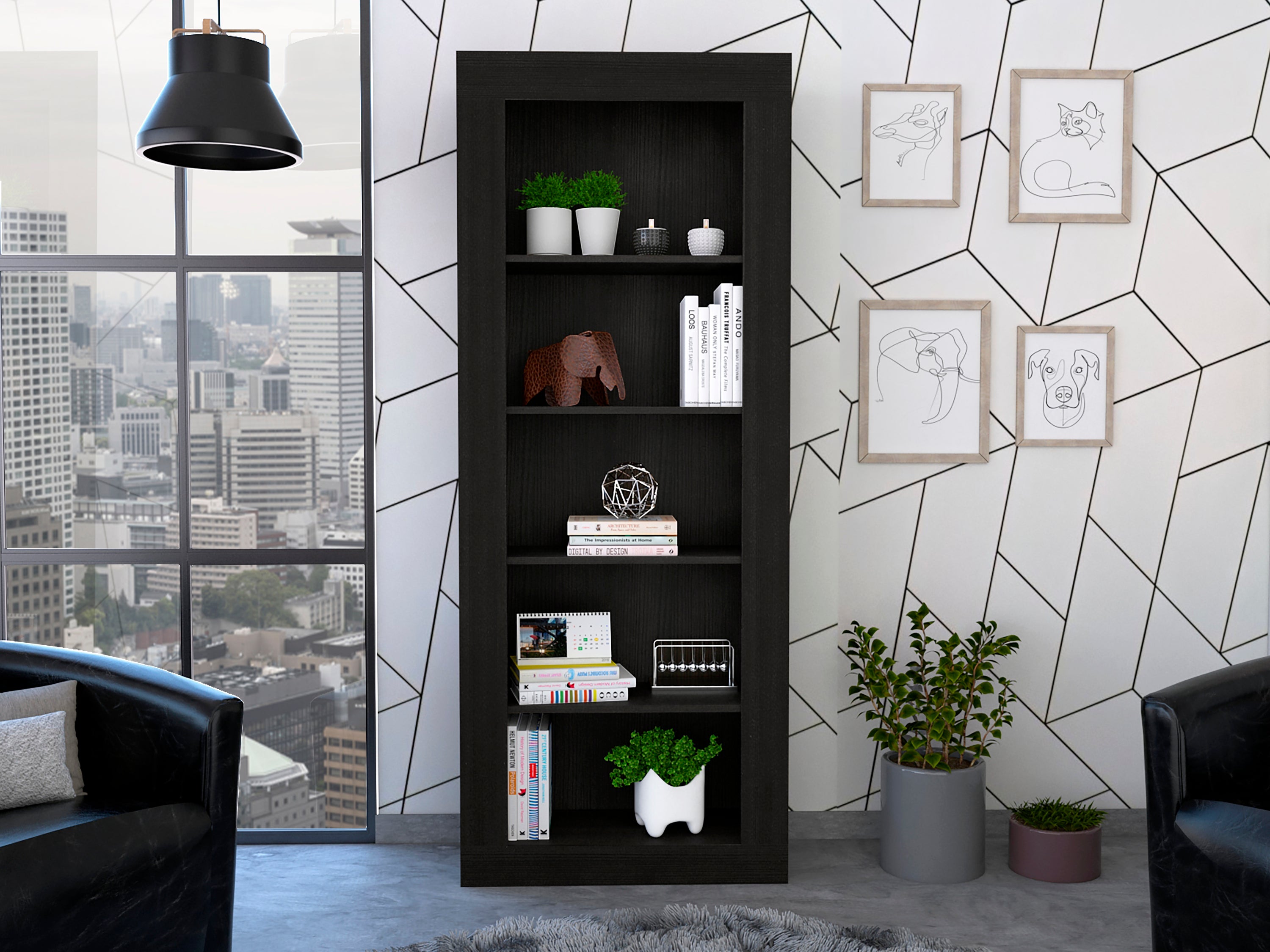 Andina Bookcase, Vertical Design, Five Shelves -Black