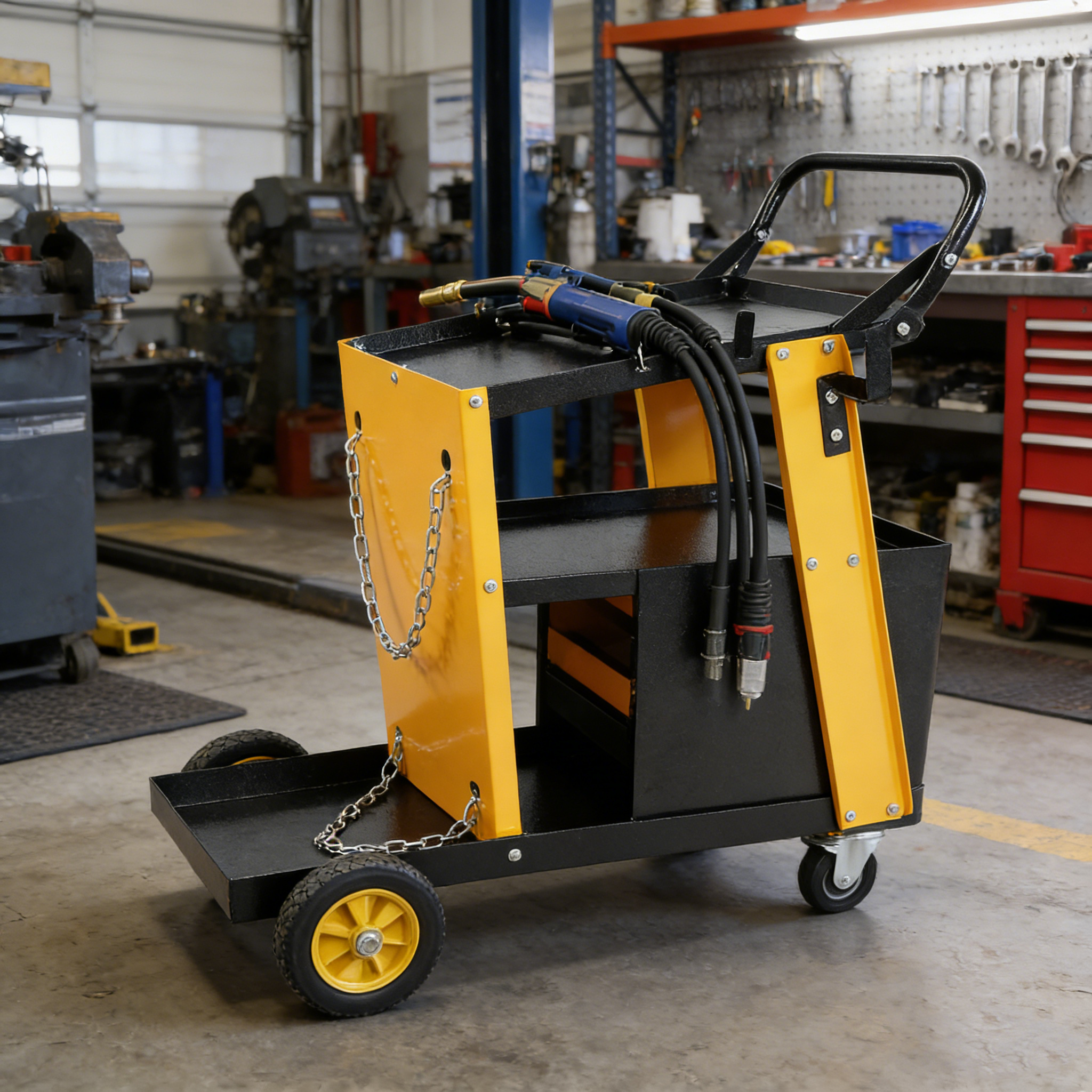 Multi-function welder trolley, MIG TIG ARC plasma cutter storage tank with 2 safety chains, portable 4-drawer chest, weight 280 LBS