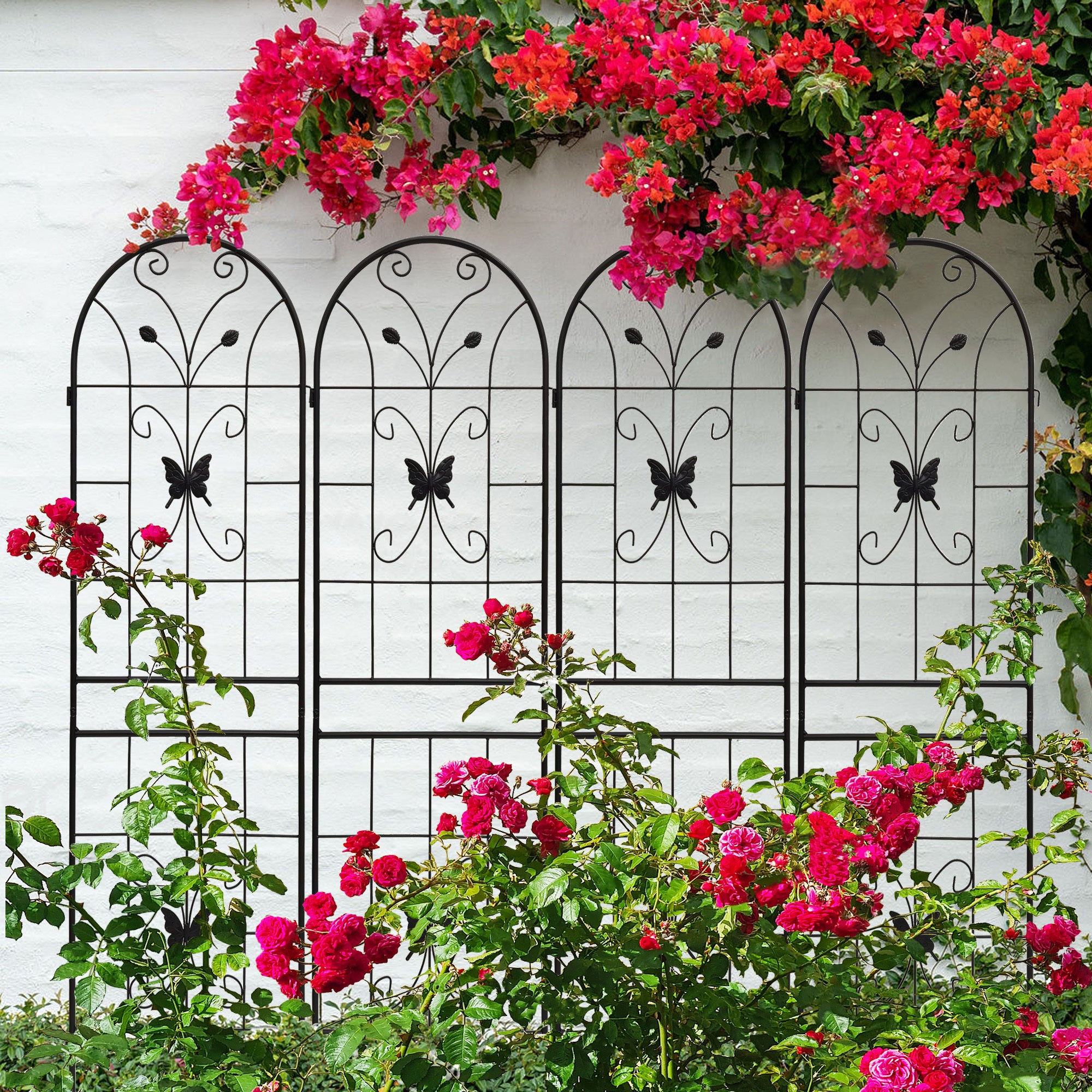 4 Pack Metal Garden Trellis 71' x 19.7' Rustproof Trellis for Climbing Plants Outdoor Flower Support Black