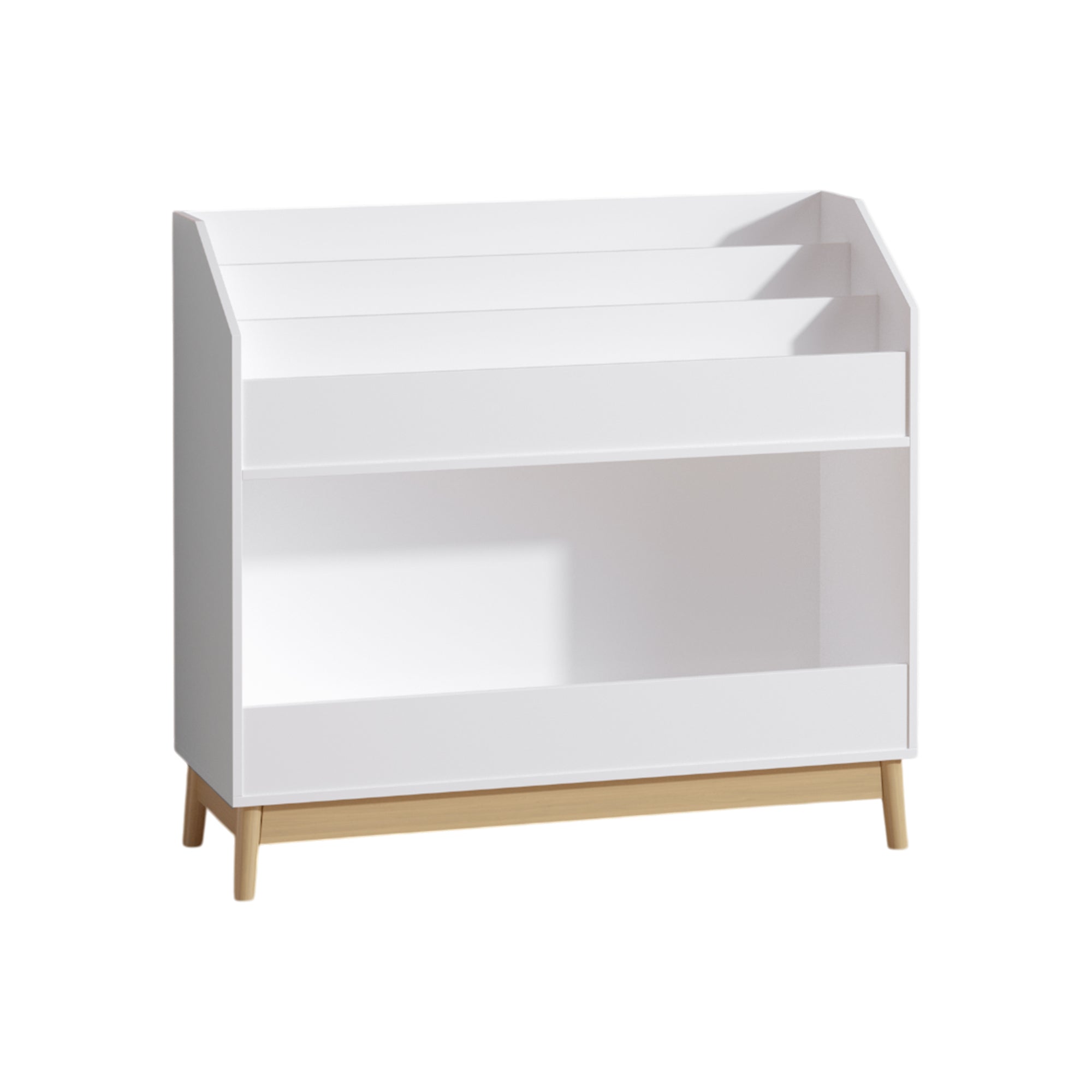White Wooden Kids Bookcase Organizer with Storage, 3-Tier Toddler Book Display Shelf for Bedroom or Playroom