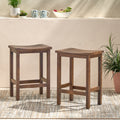 Outdoor Acacia Wood Counter Height Barstool, Set of 2, Mahogany Brown Finish