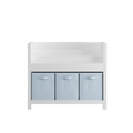 Kids Bookshelf with 3 Tier Front-Facing Storage and 3 Fabric Bins, White Wooden Toddler Bookcase for Playroom, Nursery, Bedroom – Kids Book Organizer Shelf for Toys and Books