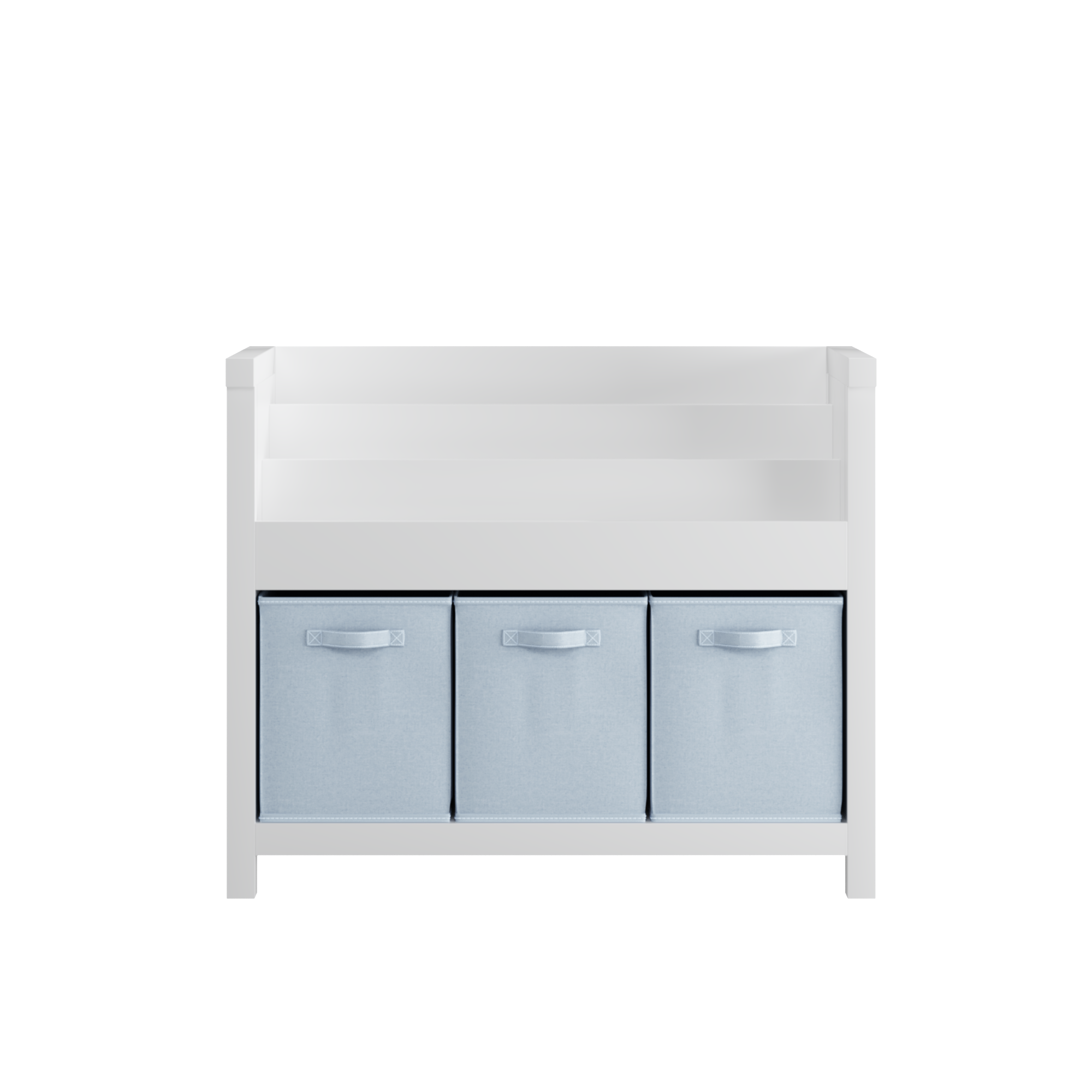 Kids Bookshelf with 3 Tier Front-Facing Storage and 3 Fabric Bins, White Wooden Toddler Bookcase for Playroom, Nursery, Bedroom – Kids Book Organizer Shelf for Toys and Books