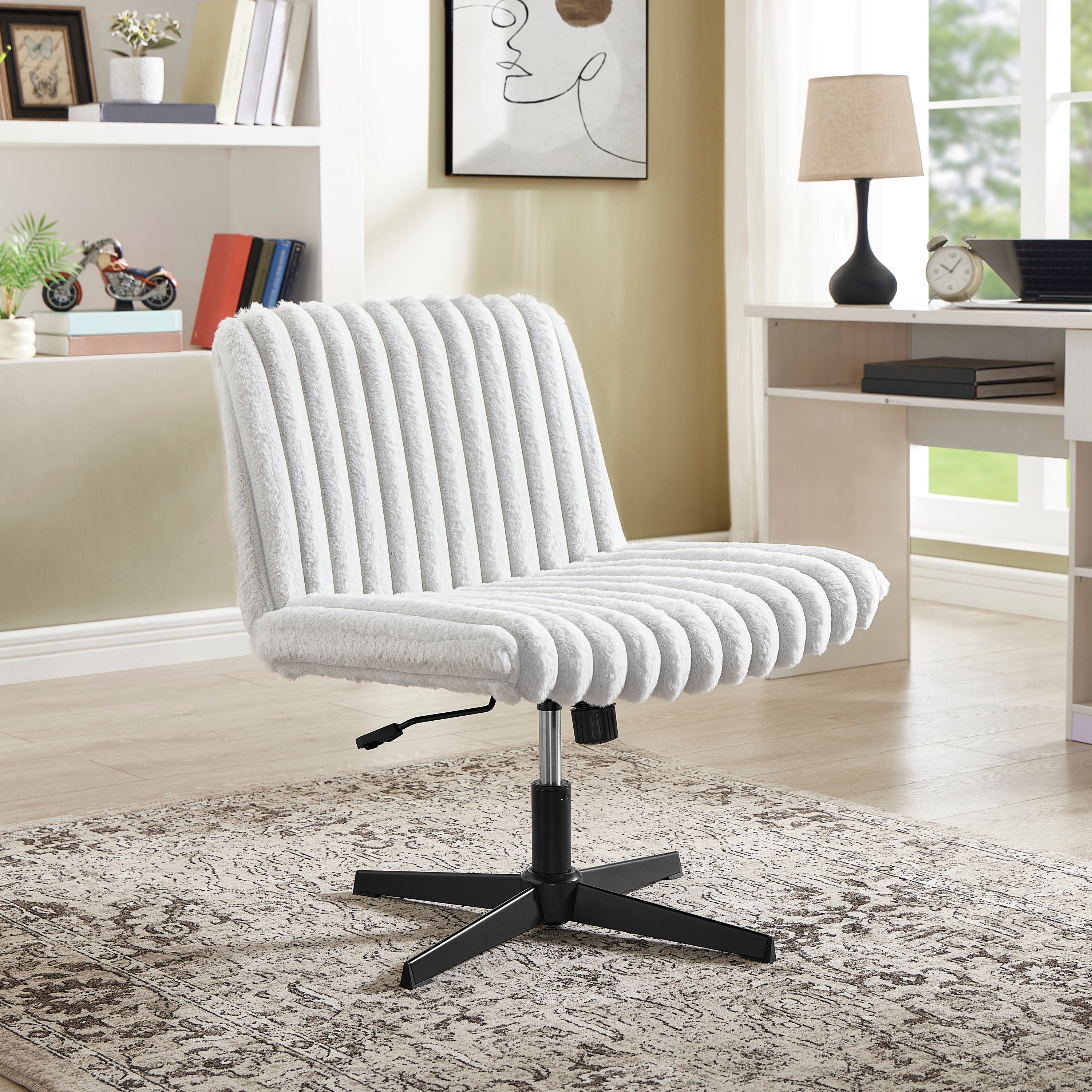 Blynn Adjustable Swivel Criss Cross Chair, Wide Seat Office Chair Vanity Chair, Gray