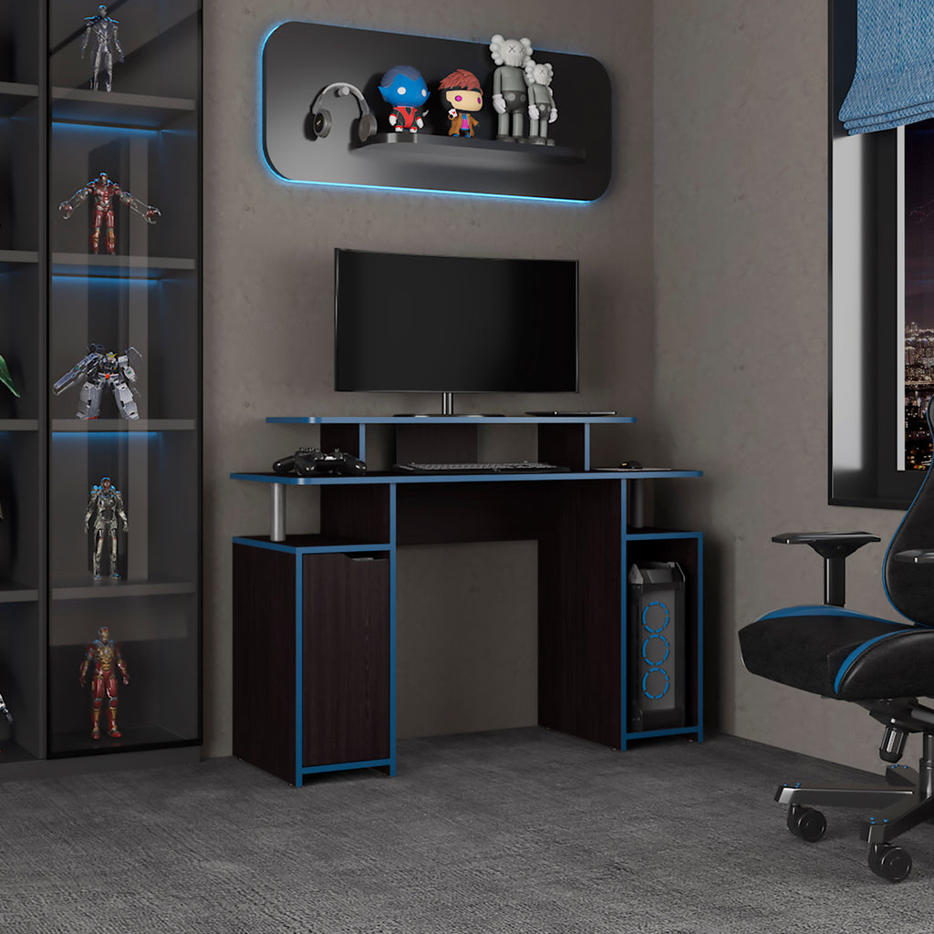 Keria 47' Wide 2-Tier Gamer Desk With Three Shelves And PC Tower Stand, Black