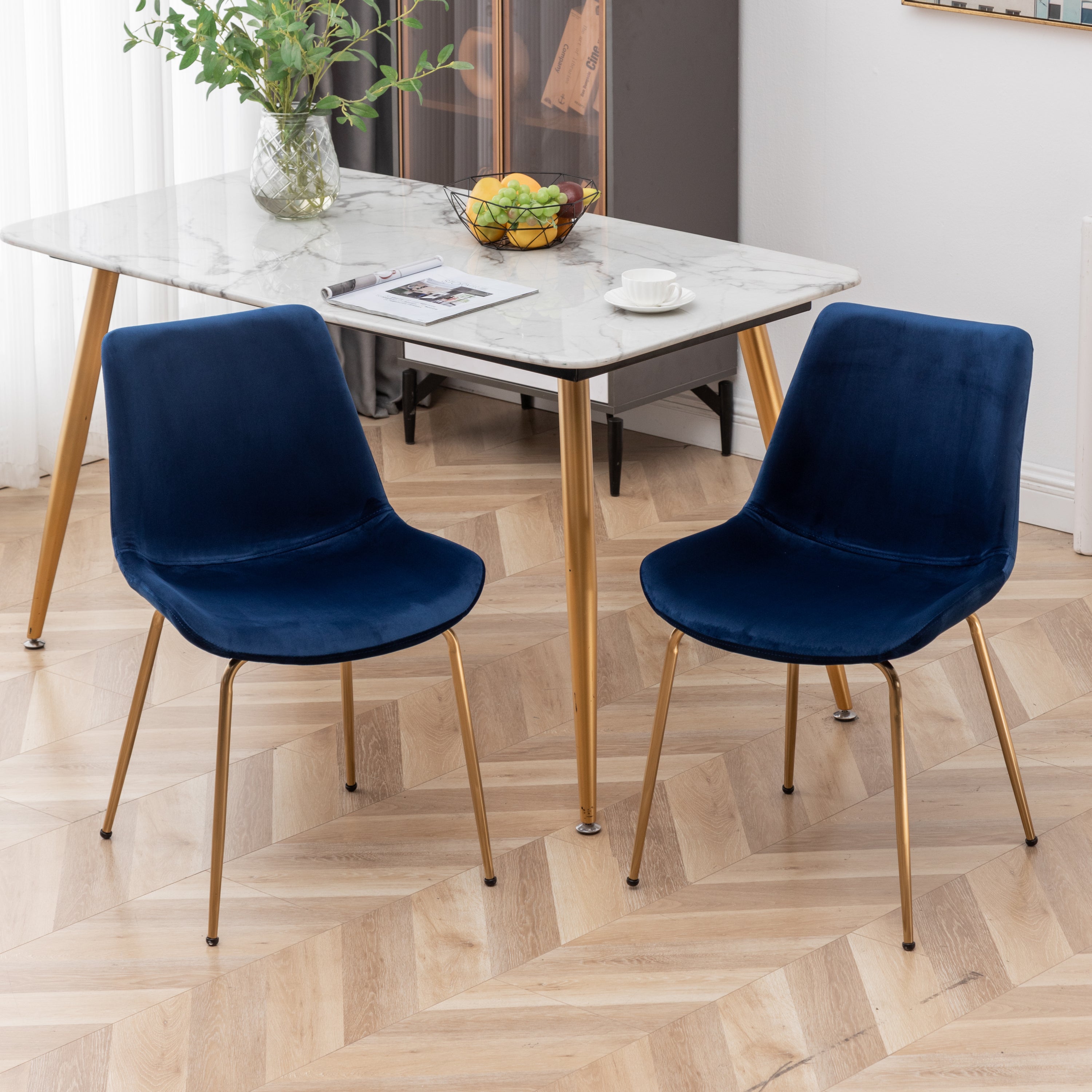 Aufurr Modern Velvet Dining Chair, Set of 2, Blue