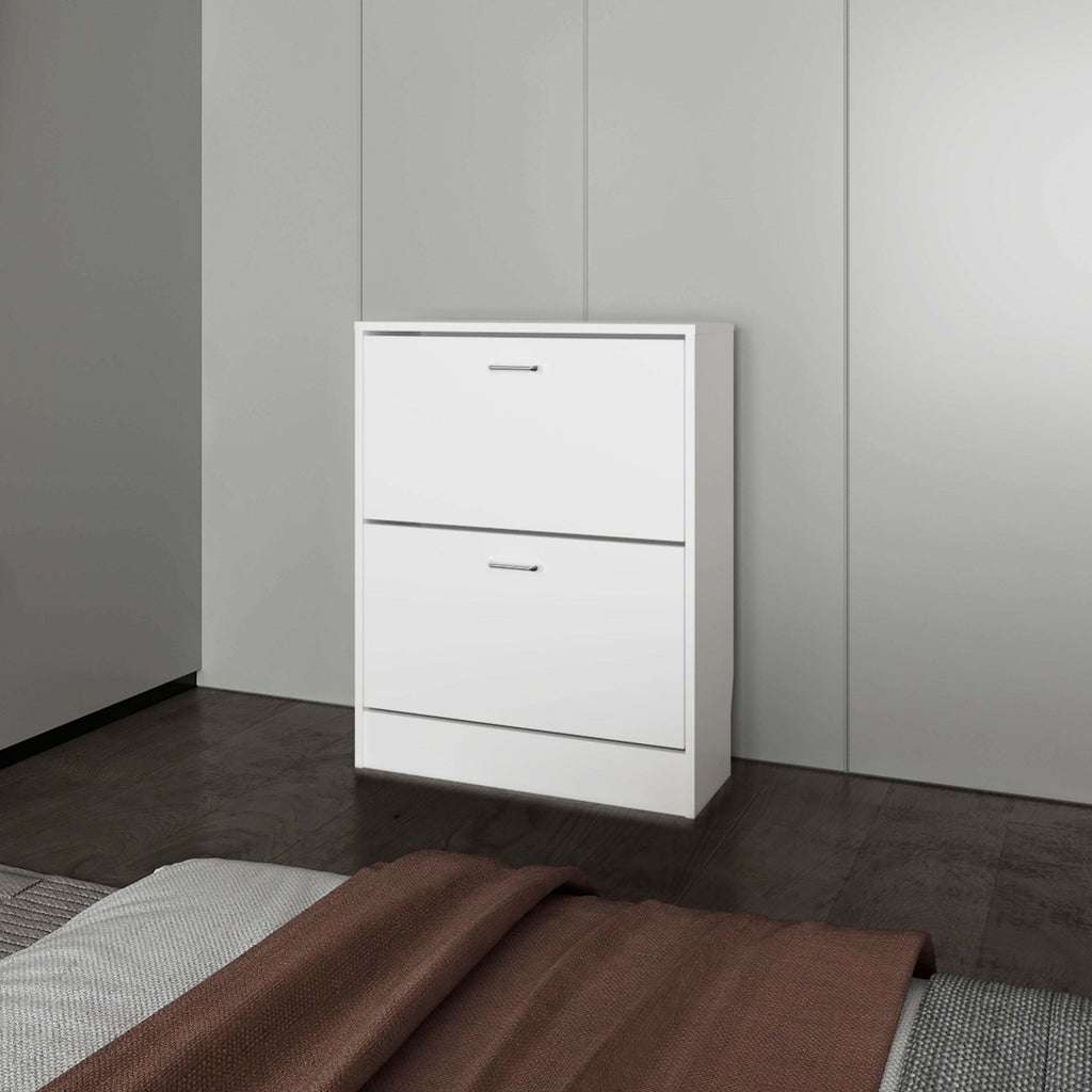 White Shoe Cabinet with 2 Tilt-Out Doors