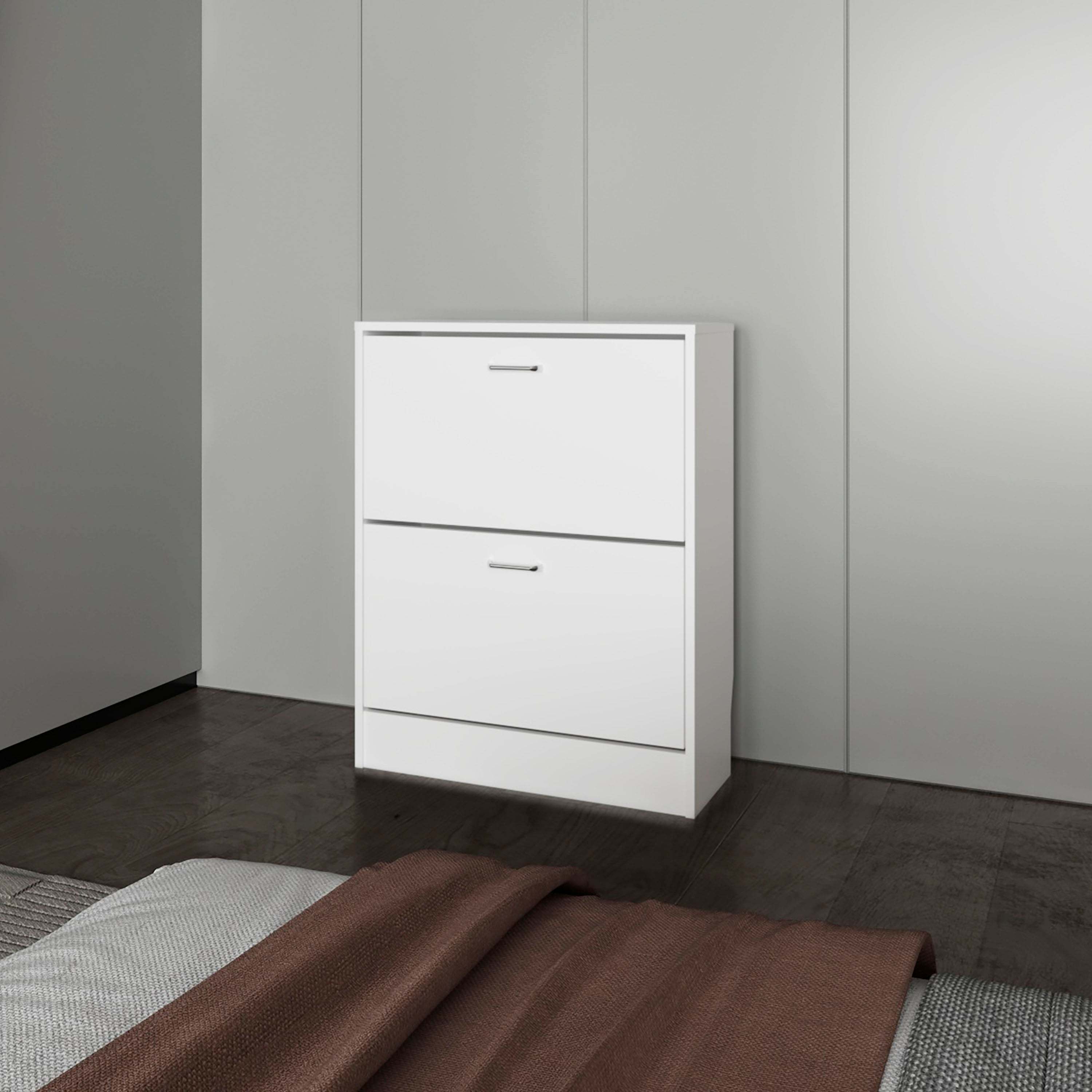 White Shoe Cabinet with 2 Tilt-Out Doors