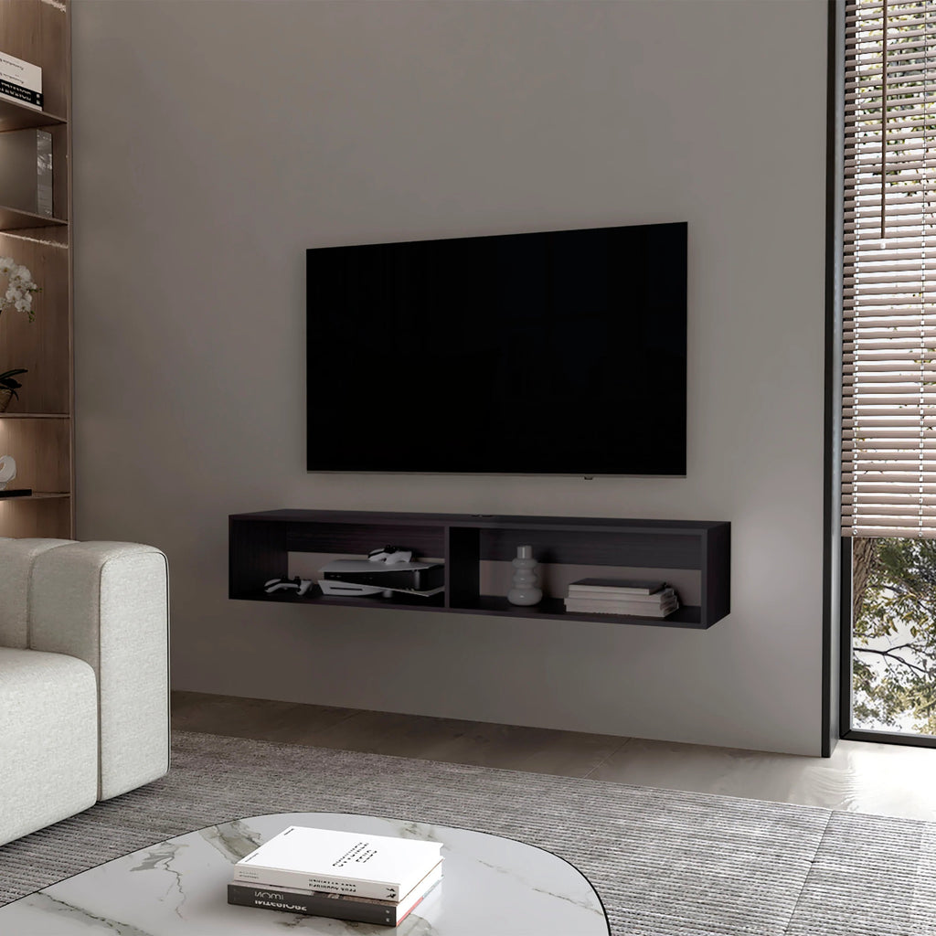 Wengue Floating Media Rack in Melamine with 2-Shelves
