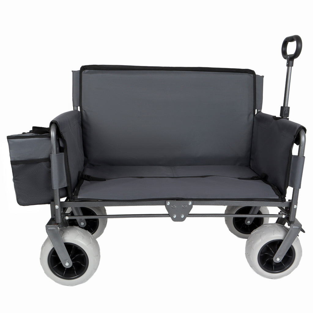 3-in-1 Folding Wagon with Bench Seat – patent protection, Includes 1 ice pack, 500lbs Capacity, 9'x4' Beach Tires for Camping & Beach, gray