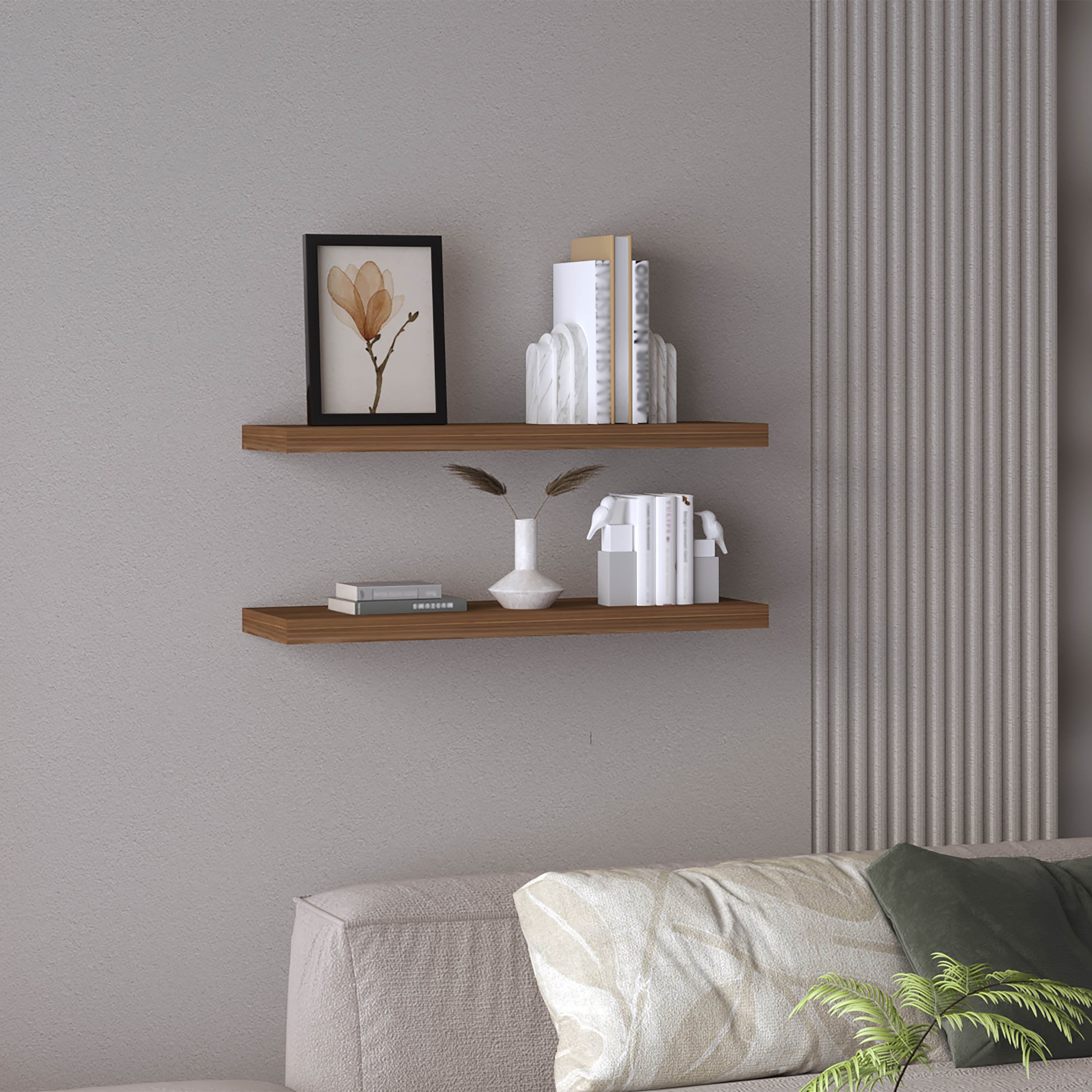 Ecco 31.5' Wide  Floating Shelves Set of 2, Shelves for Wall Decor for Bedroom, Bathroom Storage Shelves, Book Shelves for Living Room Mahogany