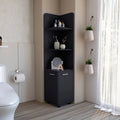 Malibu 62' Tall Double Door Corner Linen Cabinet with Four Shelves Black