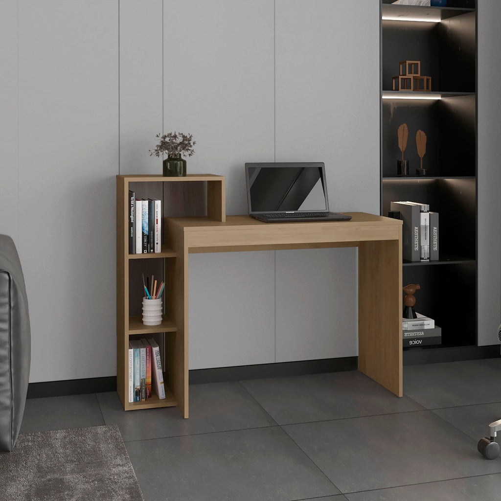 Britt 43' Wide Four Shelves Writting Desk, Home Office, Living Room, Gamer Desk Natural Oak