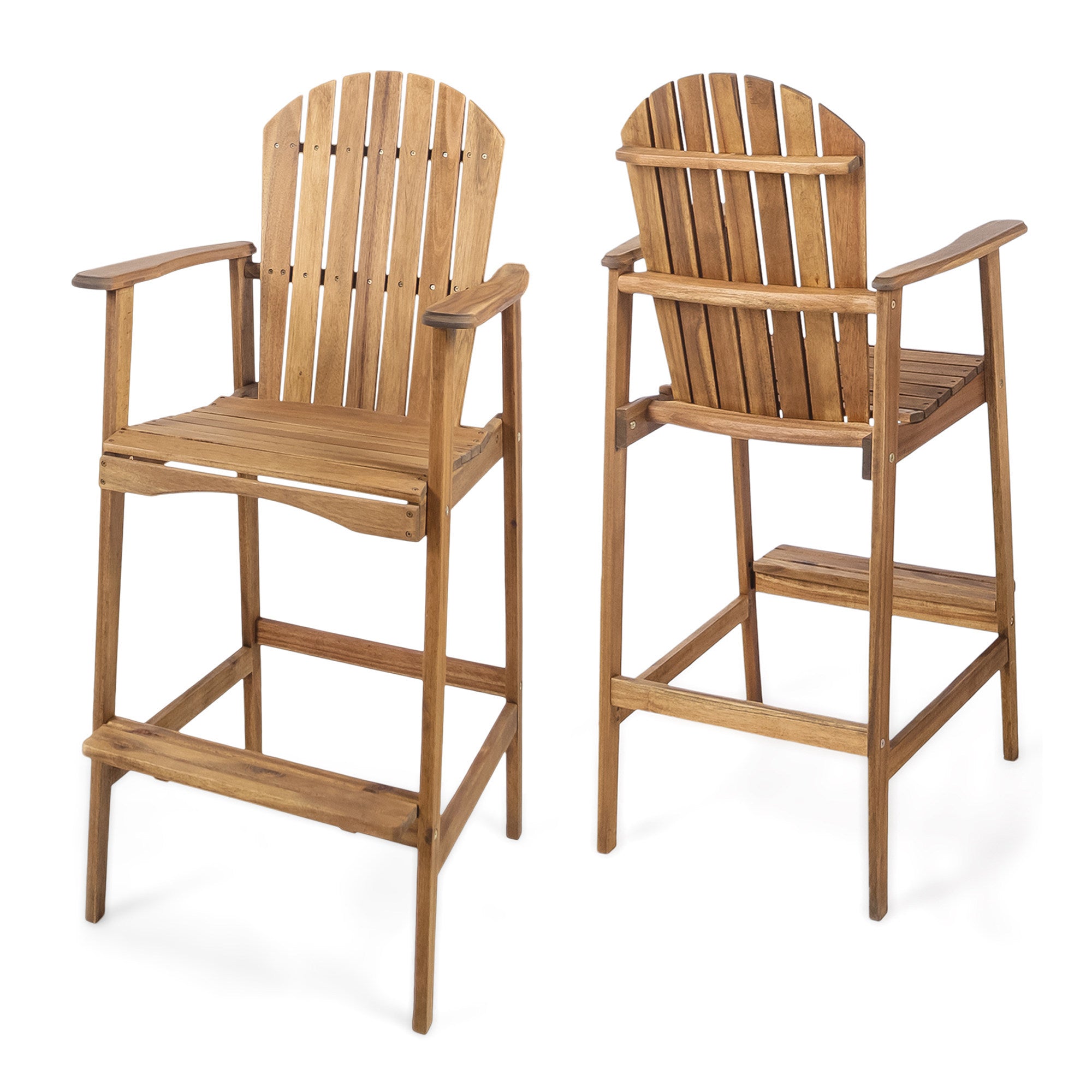 Outdoor Acacia Wood Adirondack Barstools Set of 2, Natural Stained