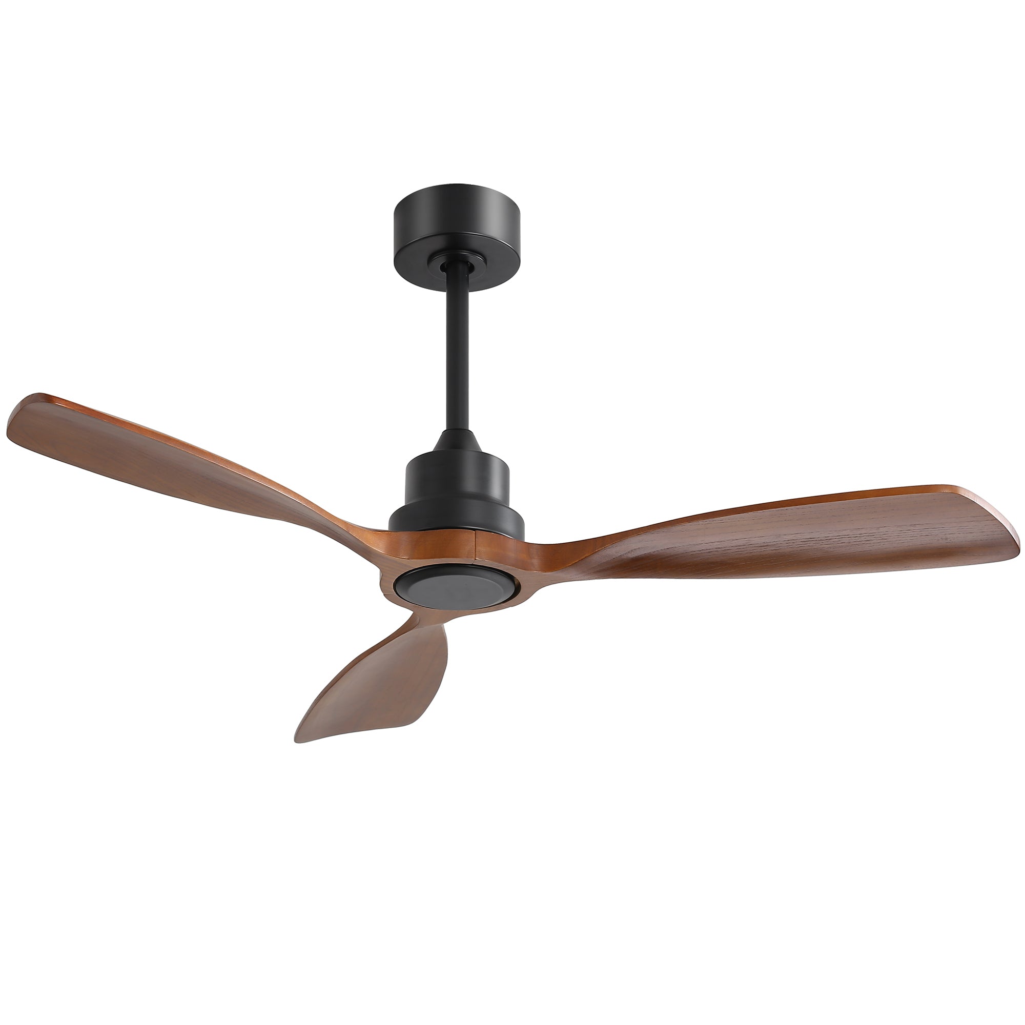 48 Inch Ceiling Fan Without Light, 3 Solid Wood Blades Outdoor Ceiling Fan with 6-Speed Reversible DC Motor in Matte Black Metal & Wood Construction