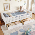 Twin XL Platform Bed with Full-length Guardrails, Kids Platform Bed with Storage Drawers, Childlike and Cute Headboard Design, White