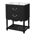Vintage Elegant Wave Design 24'' Bathroom Vanity with Ceramic Sink, MDF & Solid Wood Cabinet, Two Drawers and Open Shelf