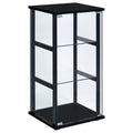Callie Black Glass 3-Shelf Curio Cabinet with Tempered Glass Door, Black Finish, Solid Wood Frame, 33.5H x 16.75W x 14.25D