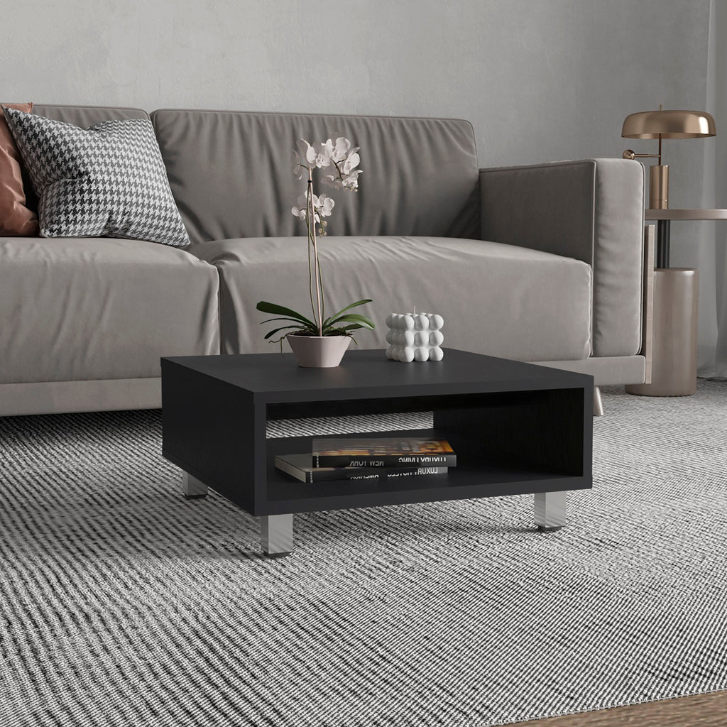 Eclipse 10' H Low Minimalistic Square Coffe Table with Open Storage Black