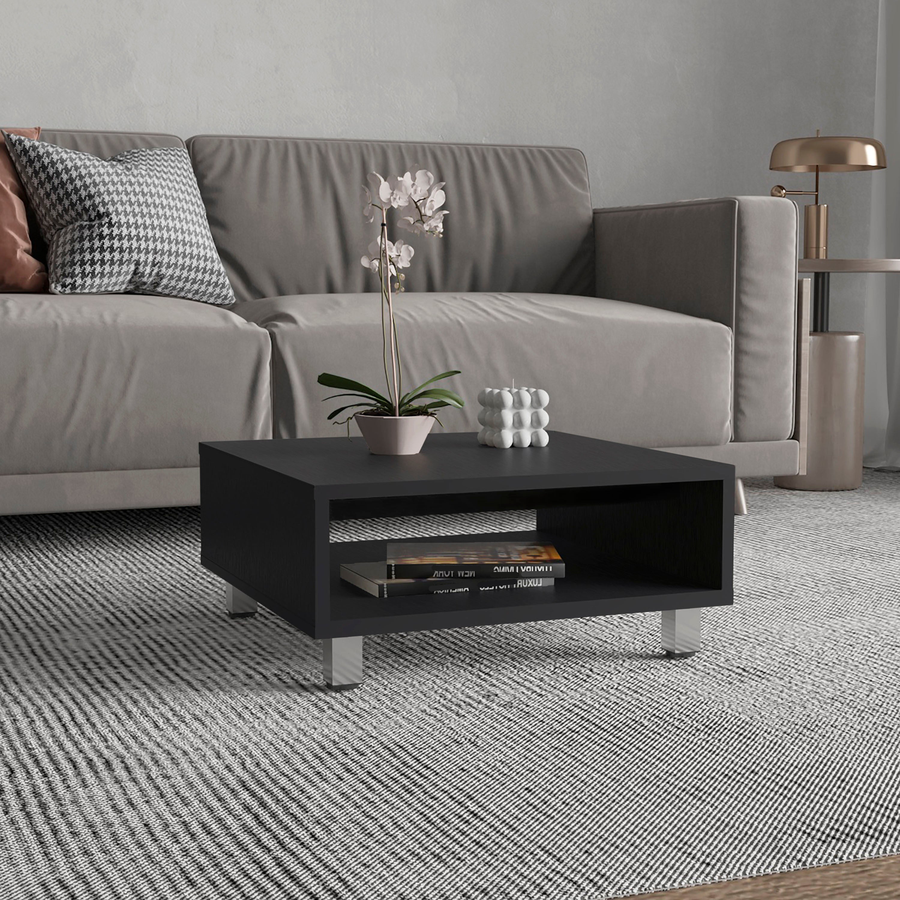 Eclipse 10' H Low Minimalistic Square Coffe Table with Open Storage Black