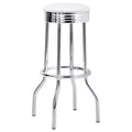 Midge White Upholstered Metal Swivel Bar Stool Set of 2: Retro Style with Swivel Seat, White Leatherette Upholstery, Chrome Frame, 30' Tall