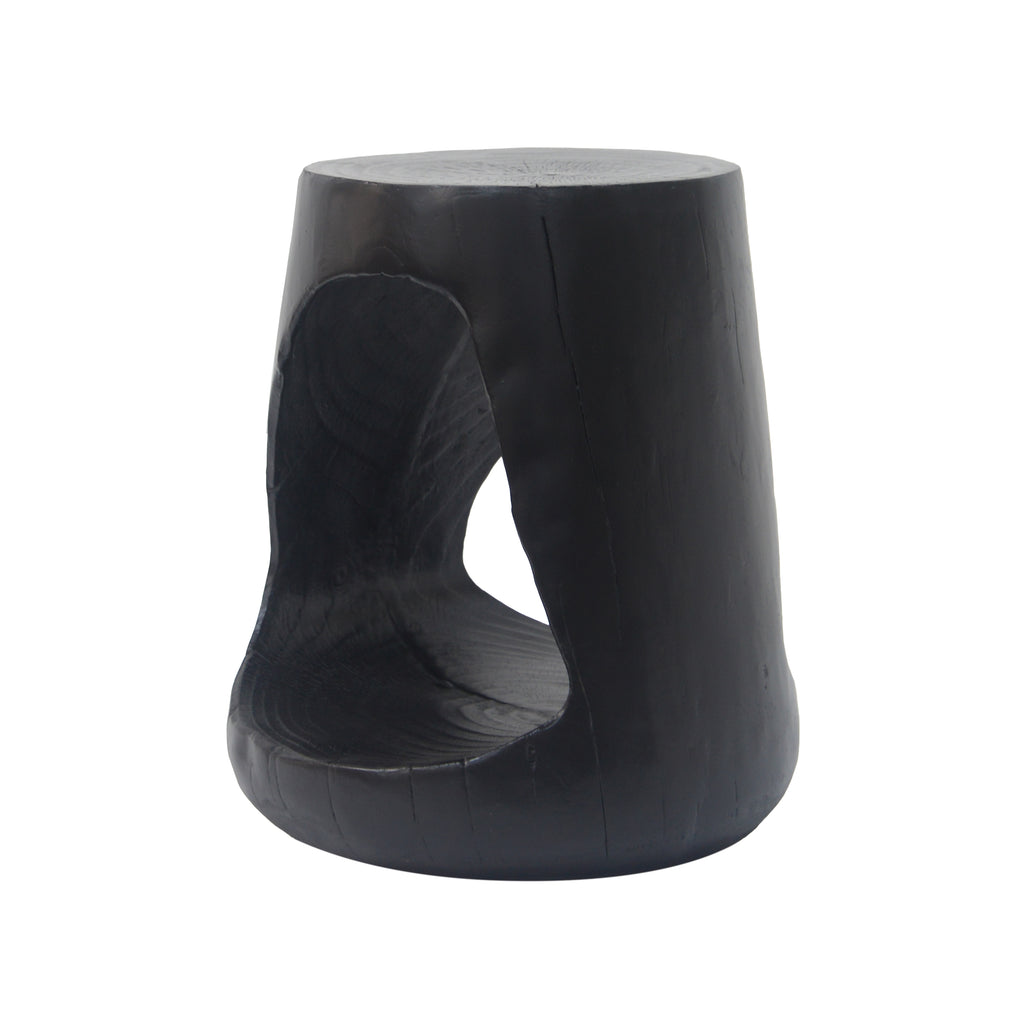 MGO Hollow Side Table with Wood-like Texture in Black, Durable and Weather Resistant