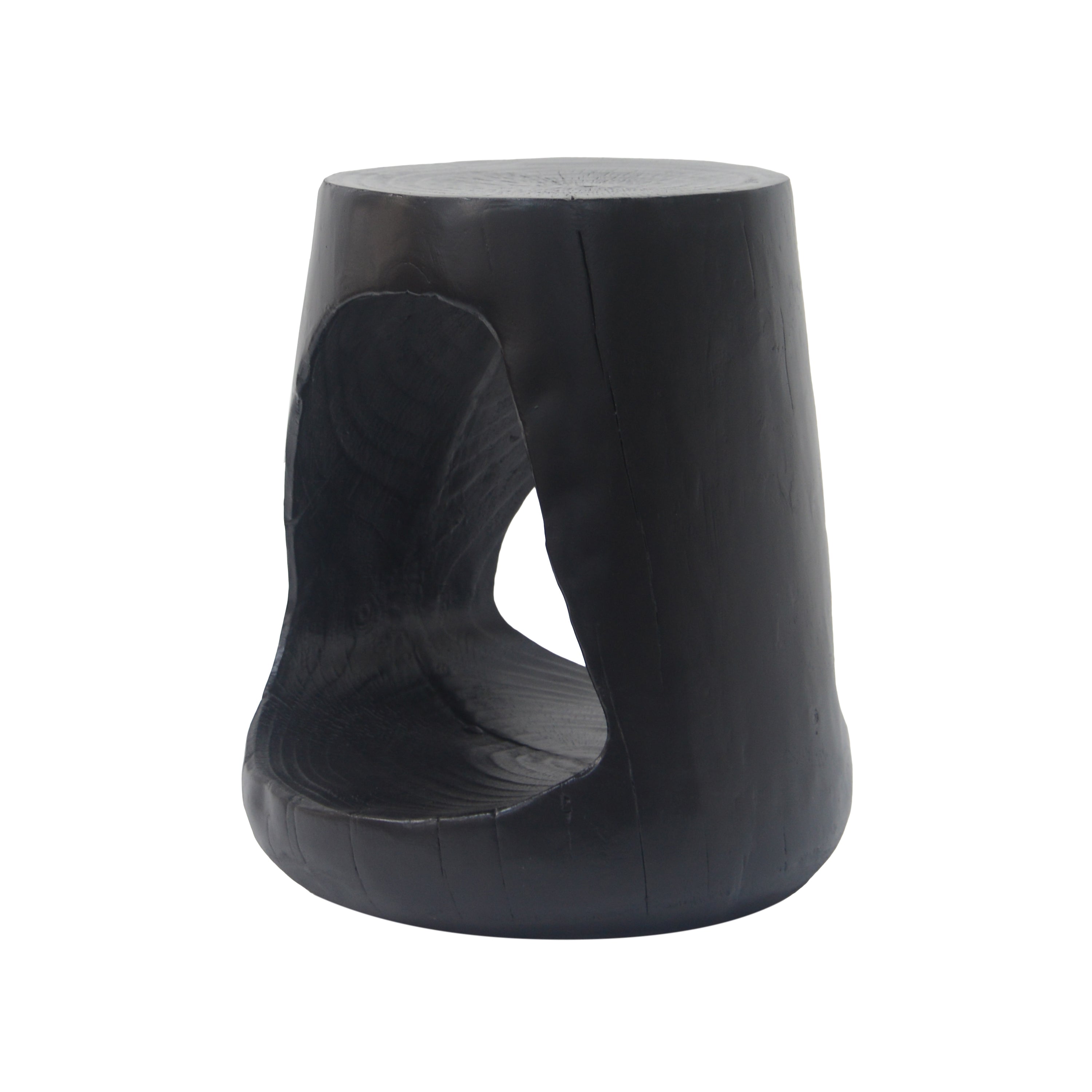 MGO Hollow Side Table with Wood-like Texture in Black, Durable and Weather Resistant