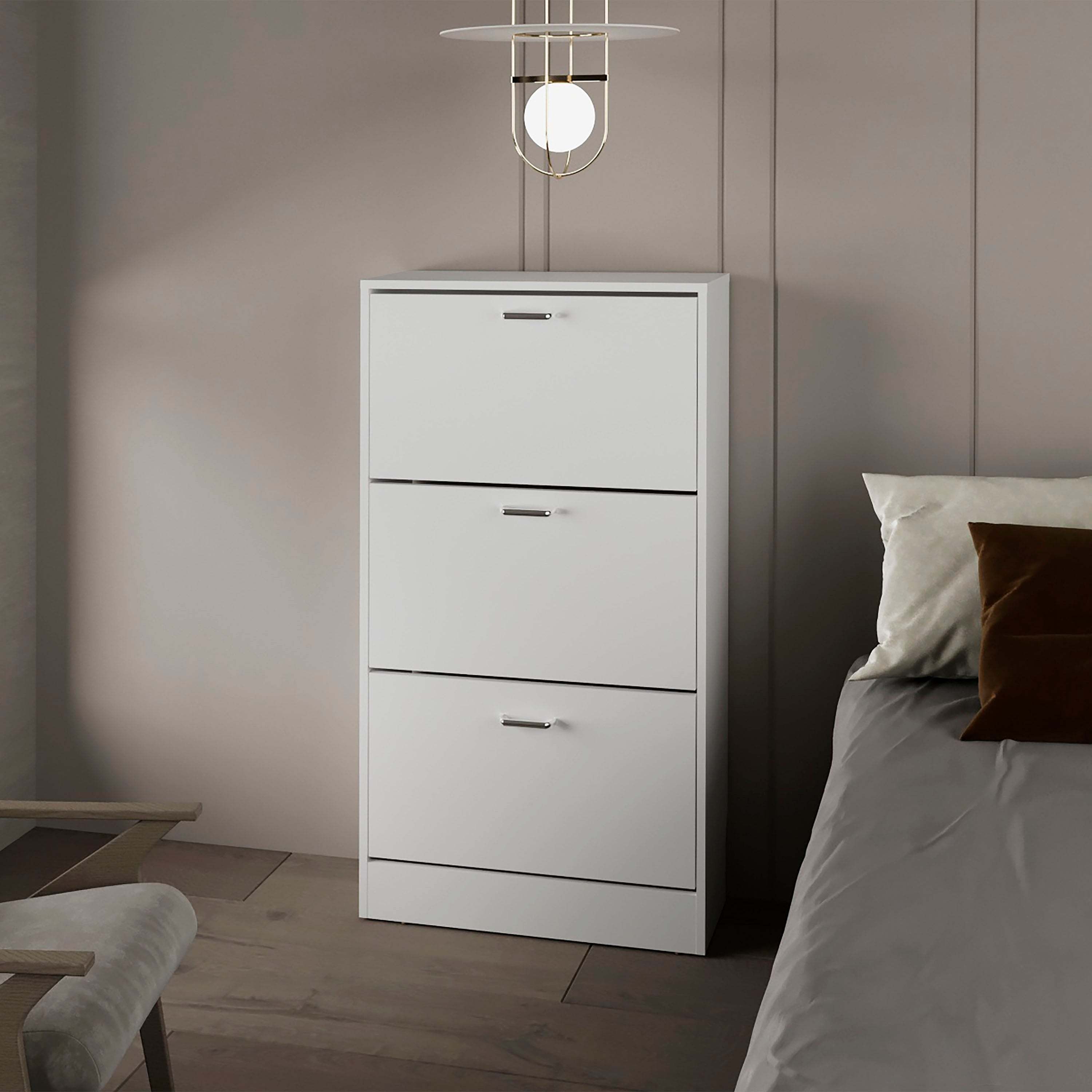White Shoe Rack with 3 Flip-Down Compartments