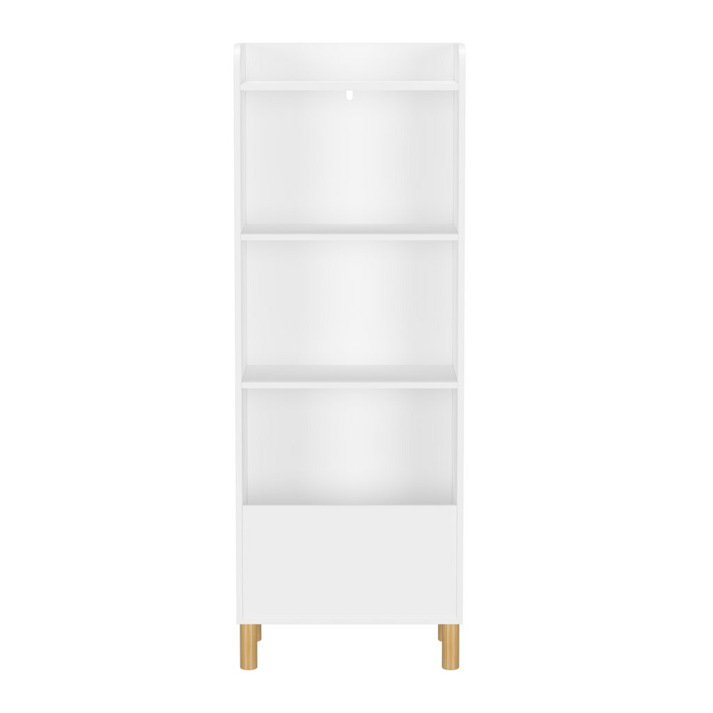 Kids 4-Tier Bookcase, Children's Book Display with Safety Restraint, White MDF & Pine Wood Storage Cabinet for Nursery, Playroom, or Kids Room