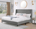 Rozitta Gray Velvet Wingback Platform Bed, Queen