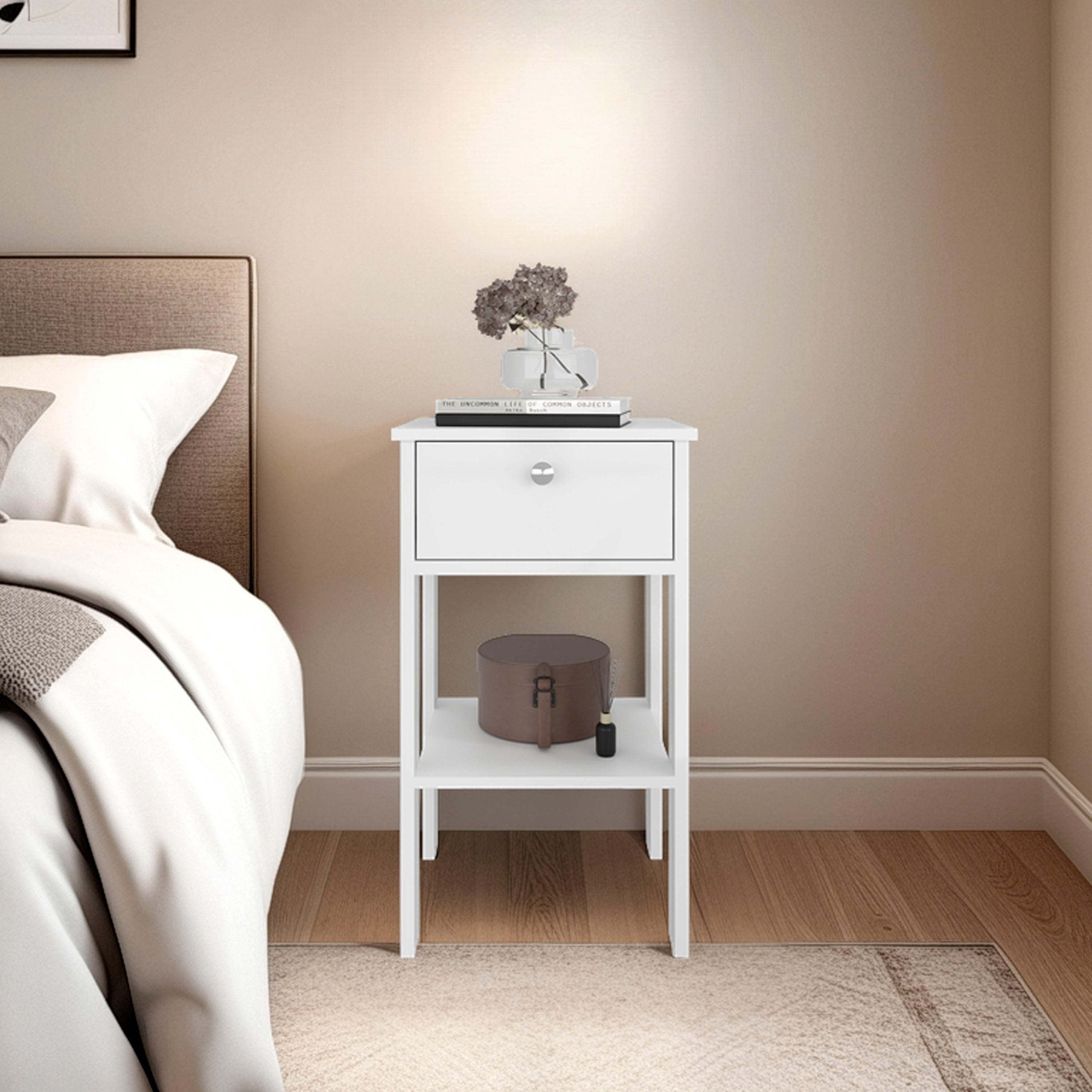White 1-Drawer Nightstand with Open Shelf
