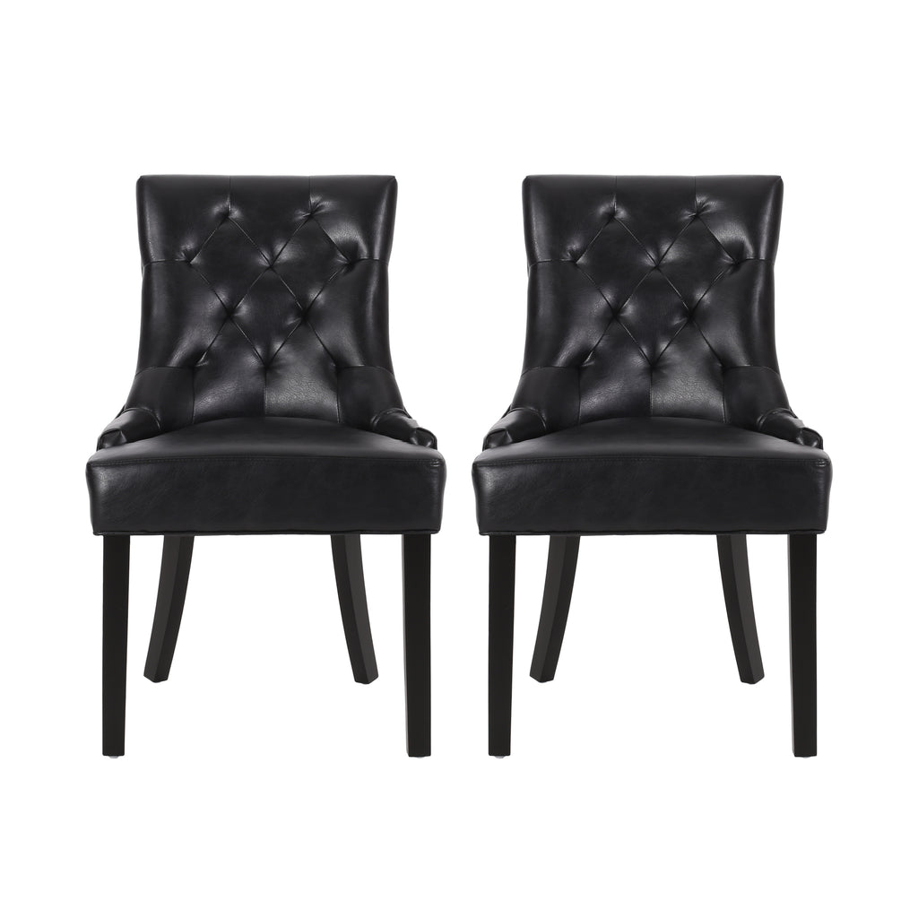 CHENEY Dining Chair Set of 2 - Contemporary Style with Tufted Diamond Stitching - Black PU Upholstery - 21.5'' x 25'' x 36''