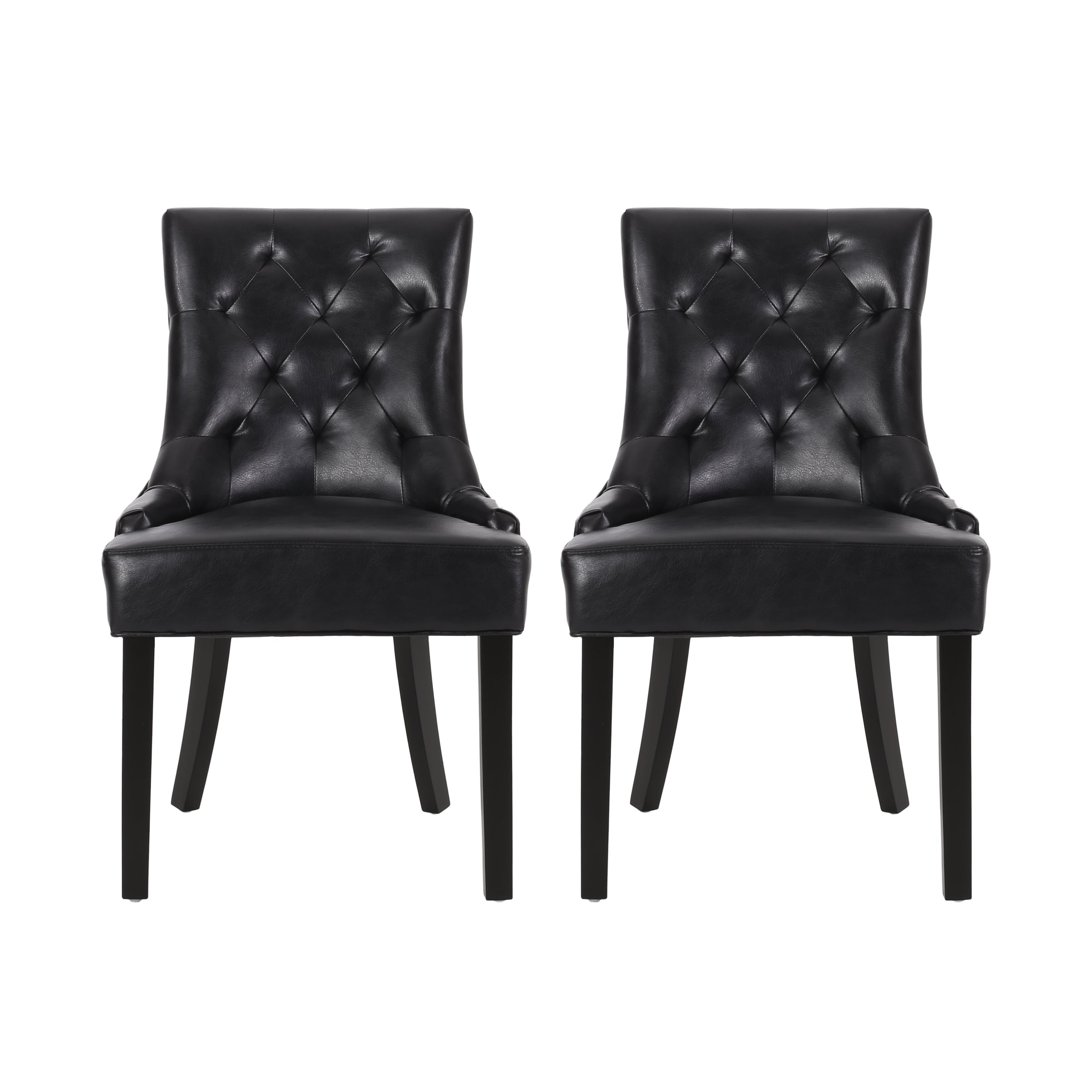 CHENEY Dining Chair Set of 2 - Contemporary Style with Tufted Diamond Stitching - Black PU Upholstery - 21.5'' x 25'' x 36''
