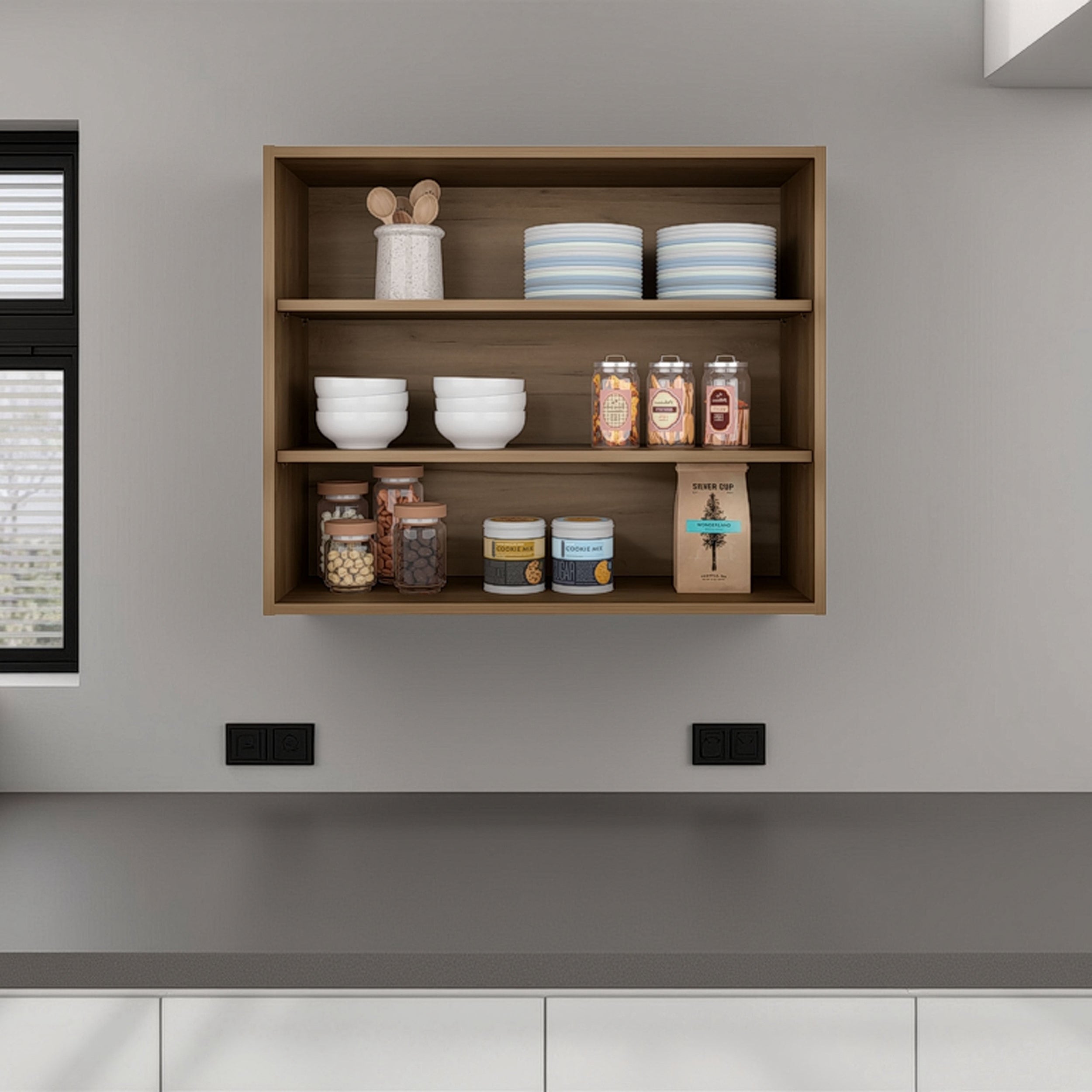 Natural Oak Open Storage Wall Cabinet