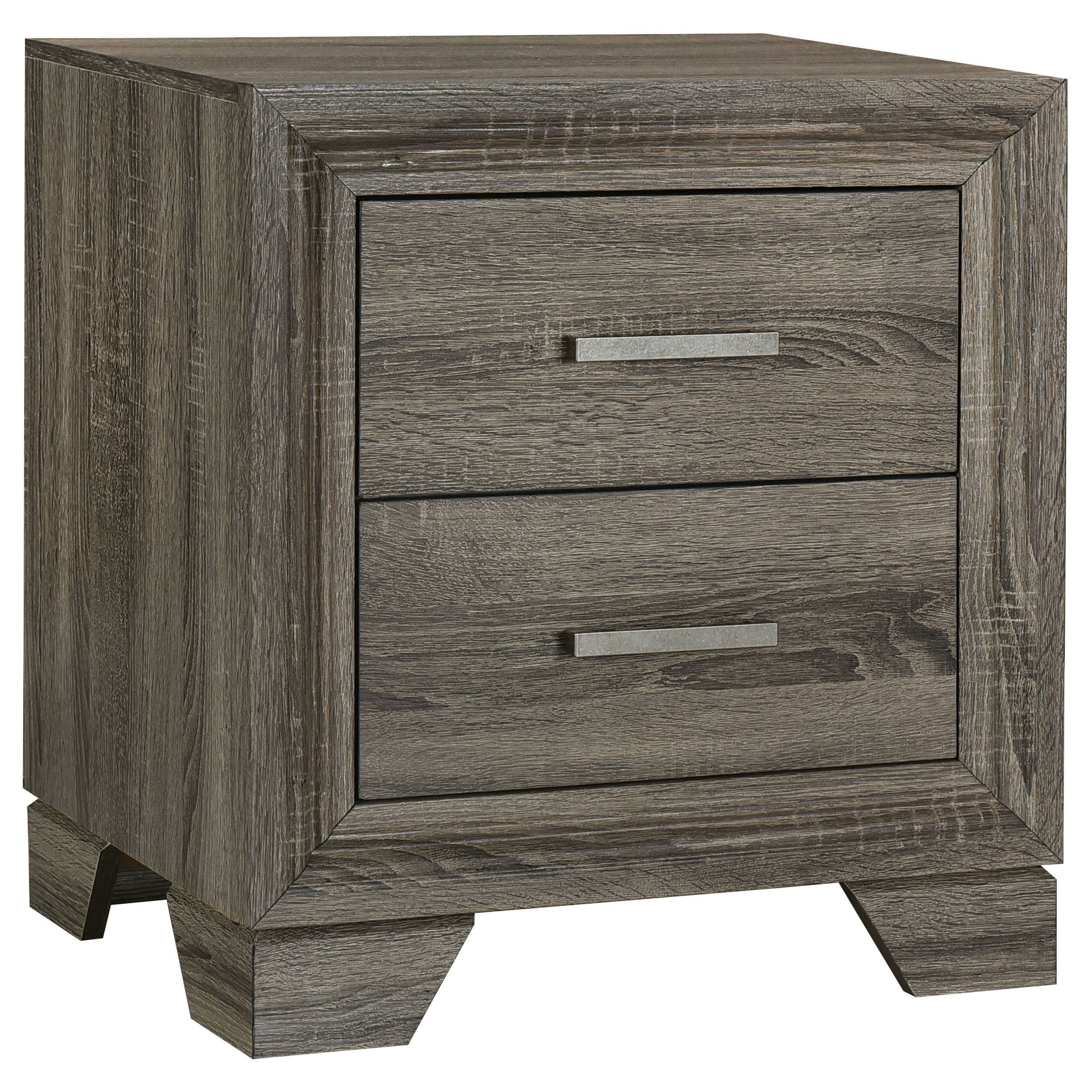 Funston Brown Oak 2-Drawer Nightstand with Tapered Legs and Metal Handles, Engineered Wood, Brown Oak Finish