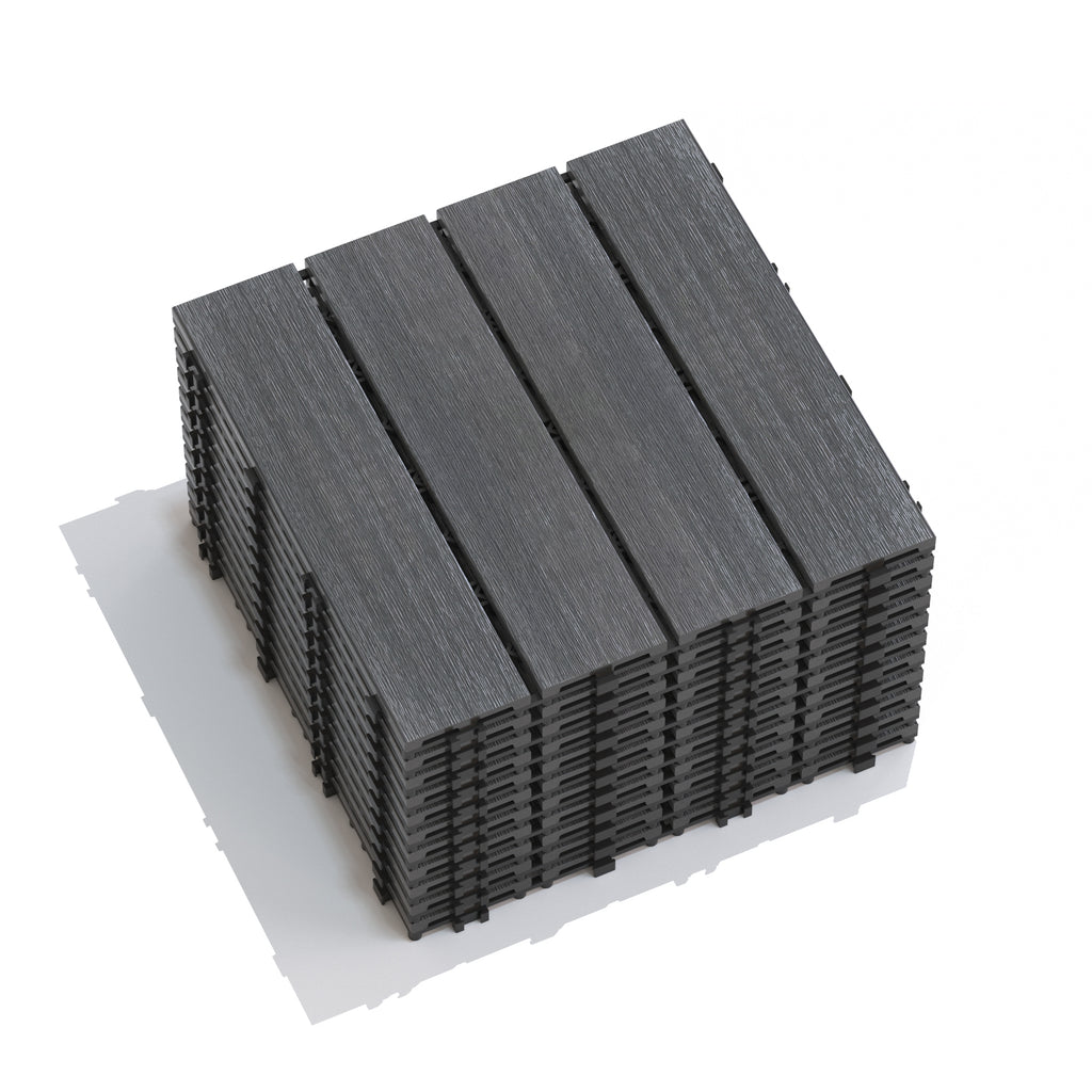 WPC Wood-Plastic Composite Patio Deck Tiles Pack of 22, Interlocking DIY Flooring, Water Resistant Indoor Outdoor - 11.8' Dark Gray