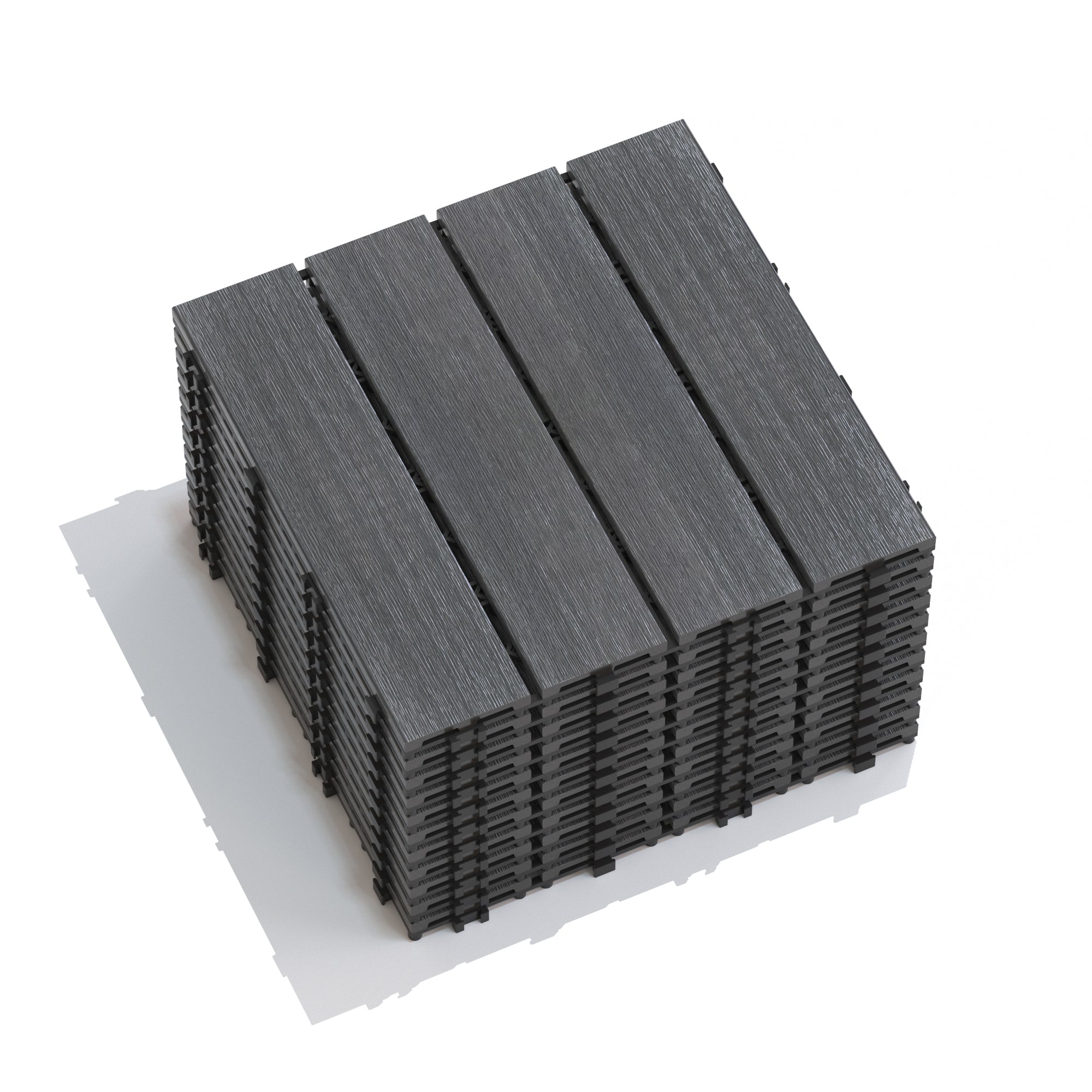 WPC Wood-Plastic Composite Patio Deck Tiles Pack of 22, Interlocking DIY Flooring, Water Resistant Indoor Outdoor - 11.8' Dark Gray