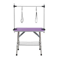 Purple Folding Pet Grooming Table with Stainless Steel Frame and Rubber Mat, Adjustable Arm & Clamps, 42''