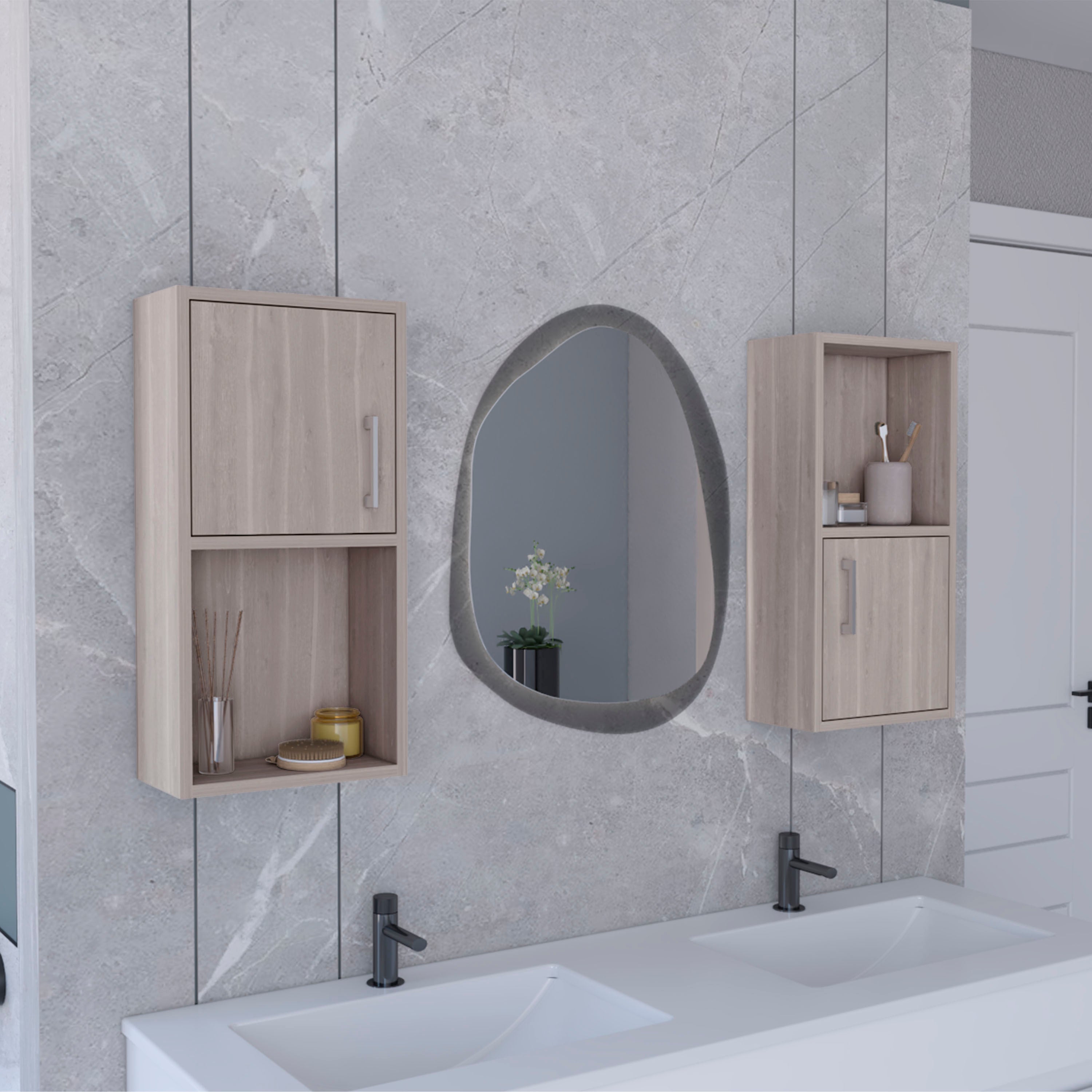 Oba 2-Pc Wall-Mounted Bathroom Medicine Cabinet with Open and Closed Storage