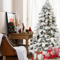 5ft Flocked Scarecrow-Shaped Christmas Tree with 200 Warm White LED Lights, 375 PVC Memory Wire Tips,Power Pole & Hinged Structure  – Realistic Snowy Holiday Tree