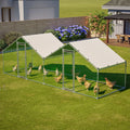 6'x20' Walk-In Chicken Coop, Double Peak Metal Poultry Cage with Weatherproof Roof, Small Hex Mesh & Reinforced Wire, Dual-Zone Design for Backyard – Grey