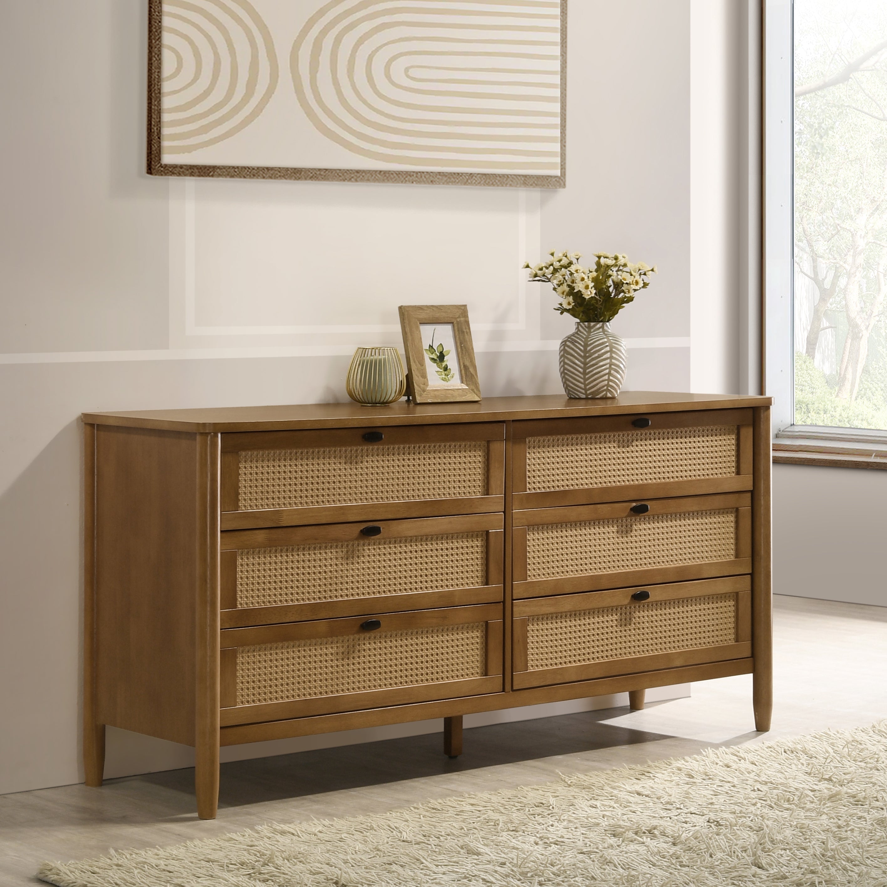 Vichy Wood and Rattan 6-Drawer Dresser - Box B