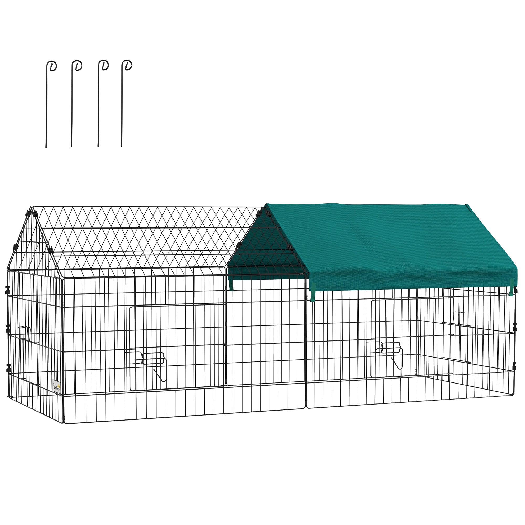 PawHut 73' Small Animal Playpen, Pet Playpen Yard Fence for Rabbits, Chicken, Chinchillas with Roof for Indoor & Outdoor, Green